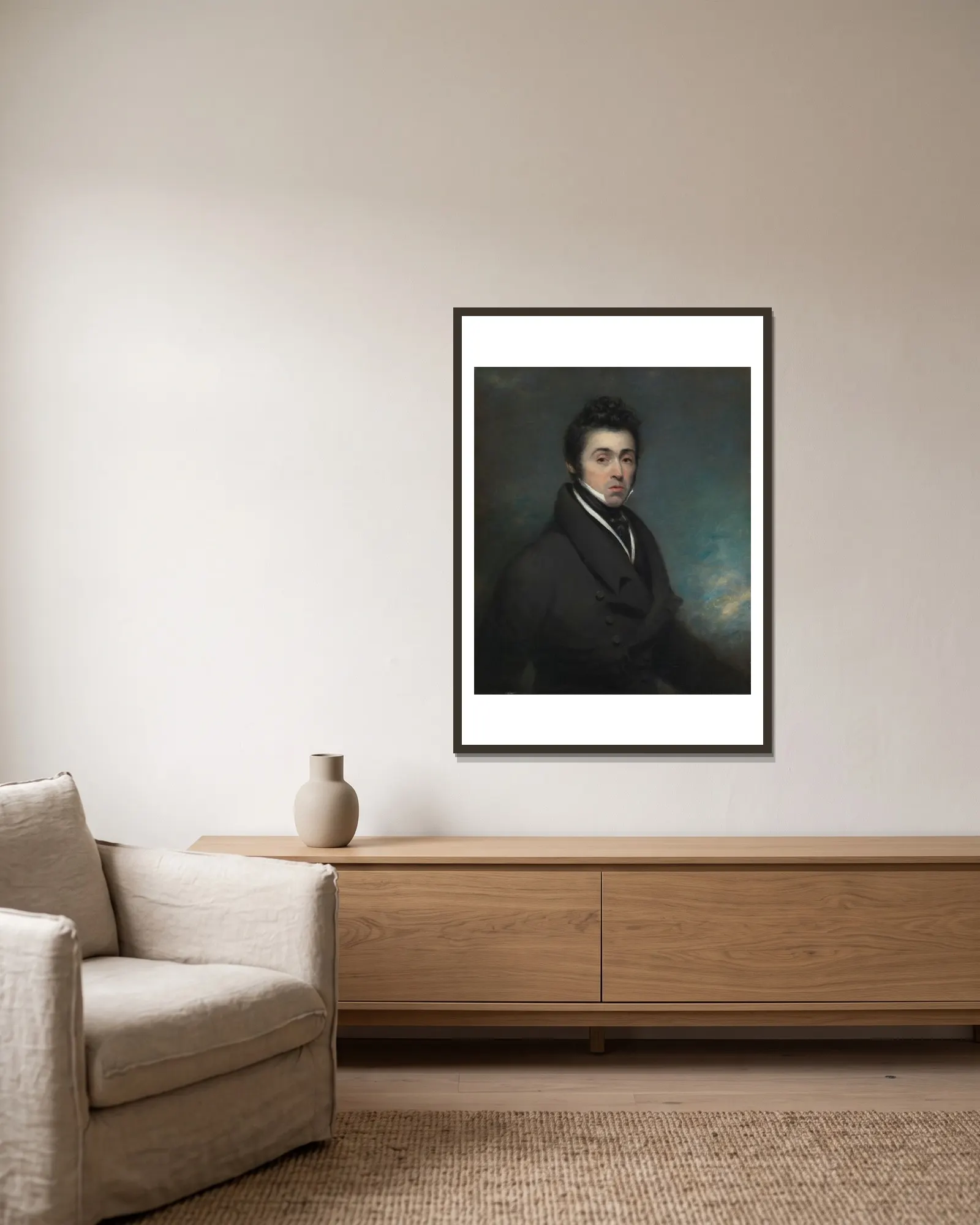 An Unknown Man av George Chinnery inramad på en vägg