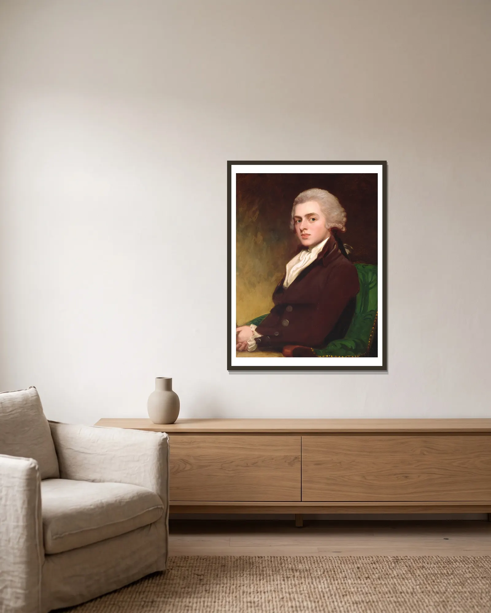 Colonel Clitherow av George Romney inramad på en vägg