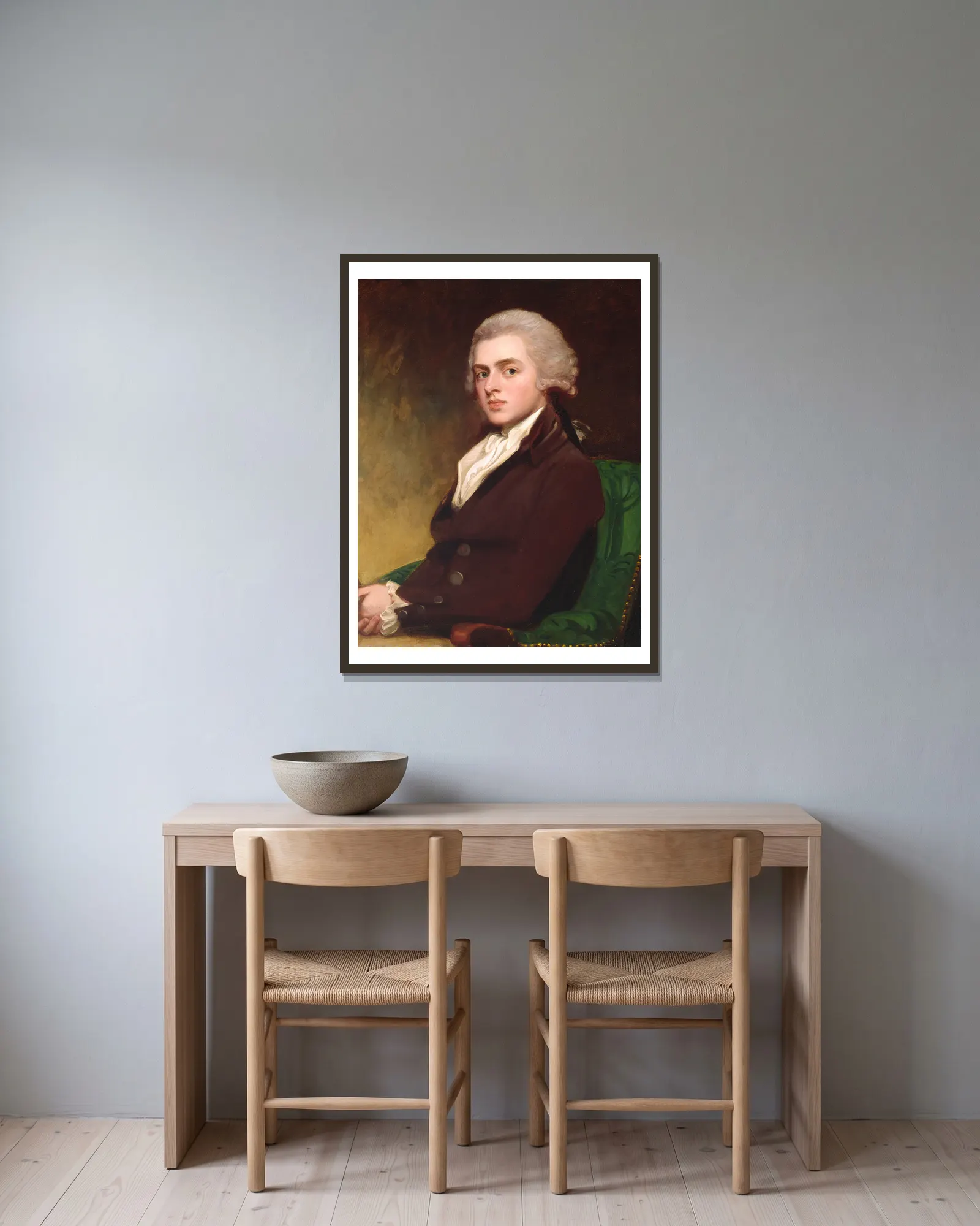 Colonel Clitherow av George Romney inramad på en vägg