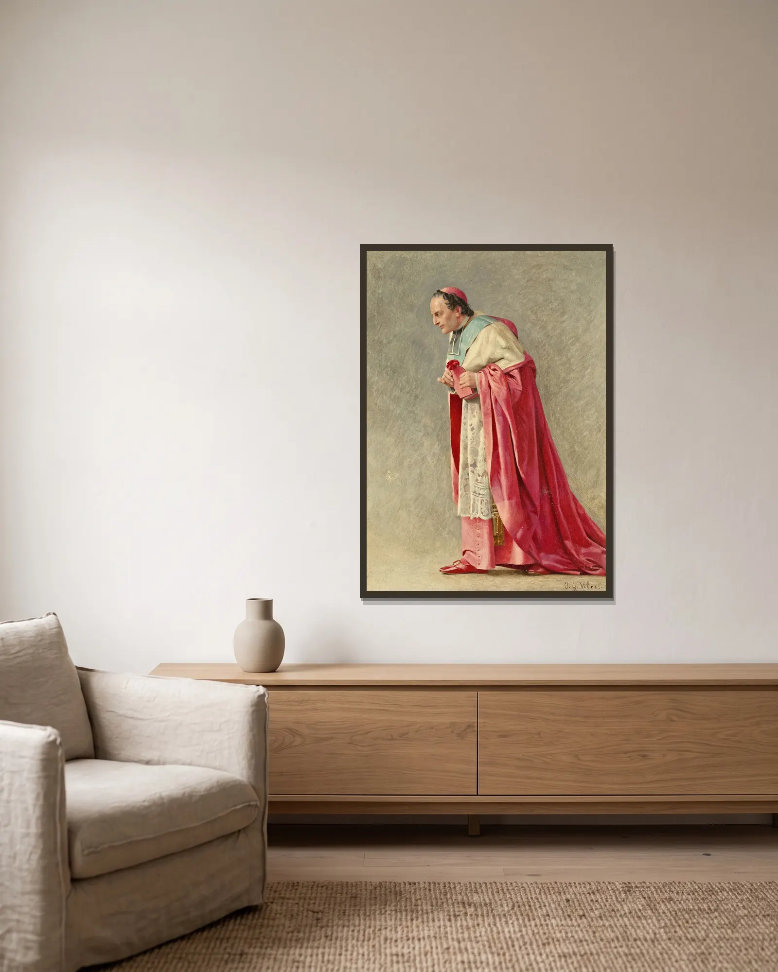 The Cardinal av Jehan Georges Vibert inramad på en vägg