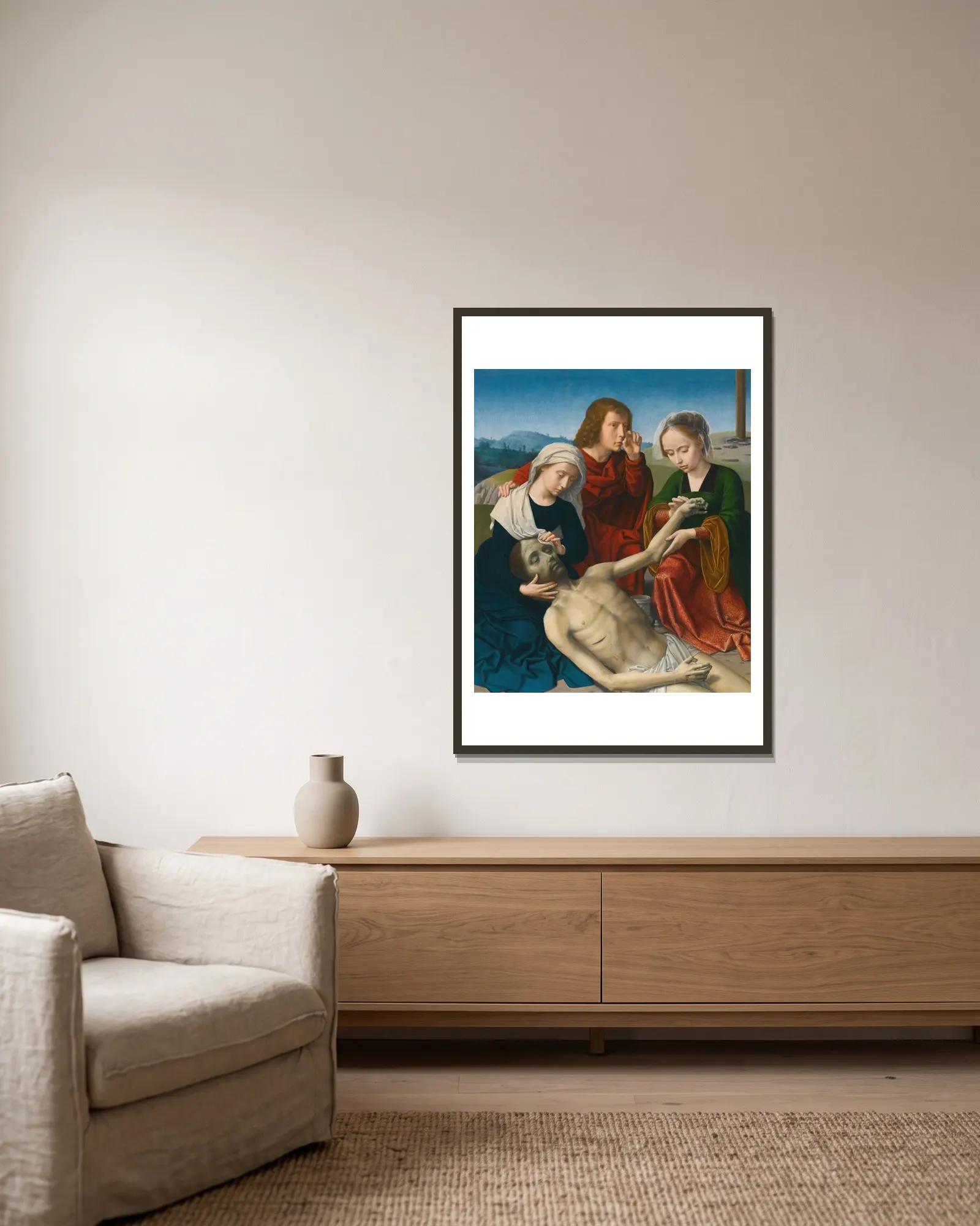 The Lamentation av Gerard David inramad på en vägg