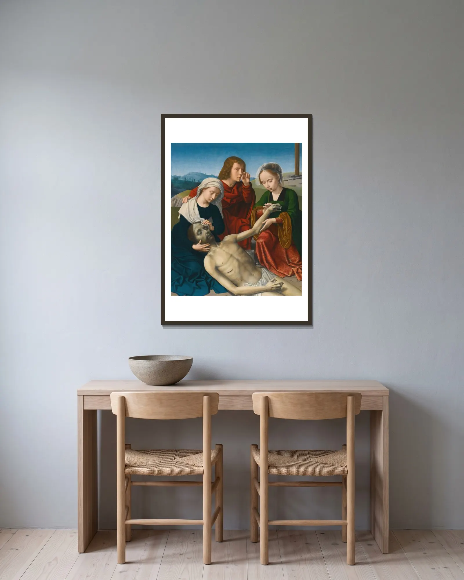 The Lamentation av Gerard David inramad på en vägg