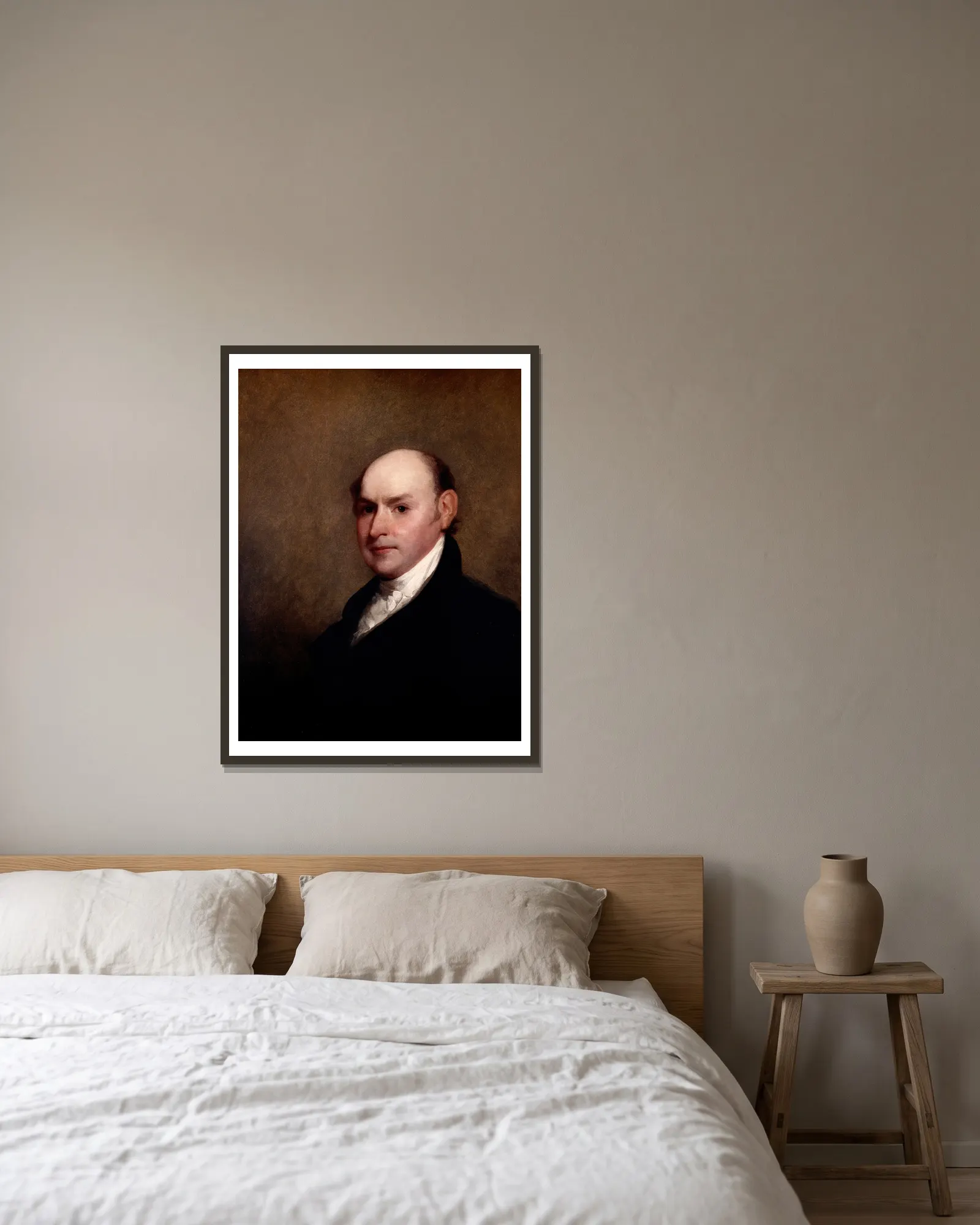 John Quincy Adams av Gilbert Stuart inramad på en vägg