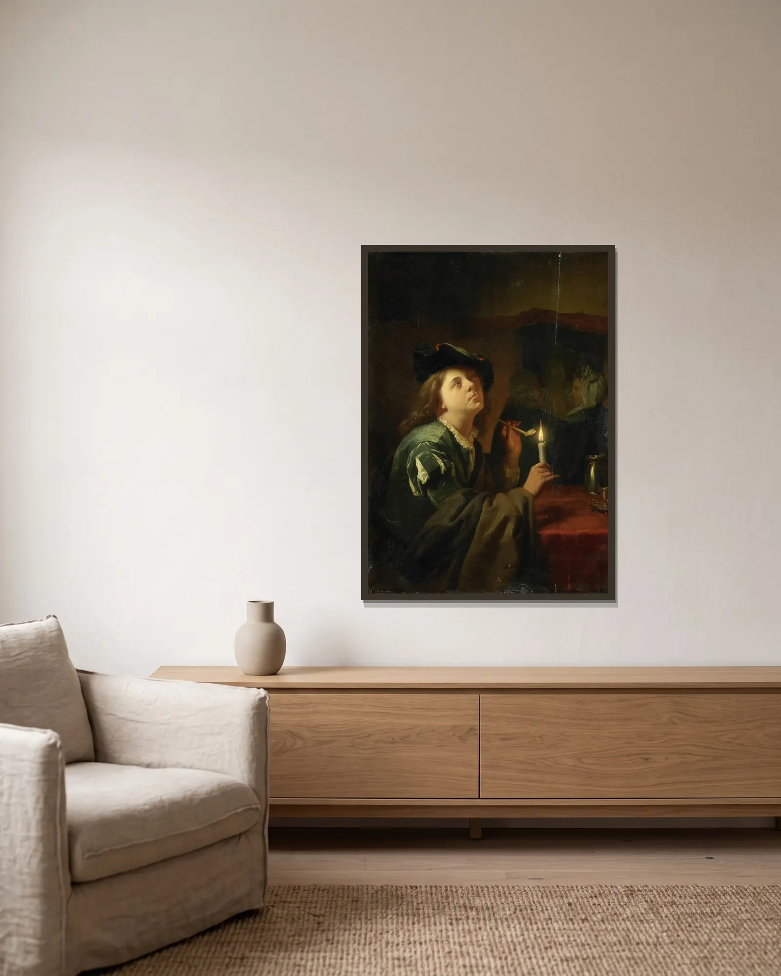‘Differing tastes’ av Godfried Schalcken inramad på en vägg