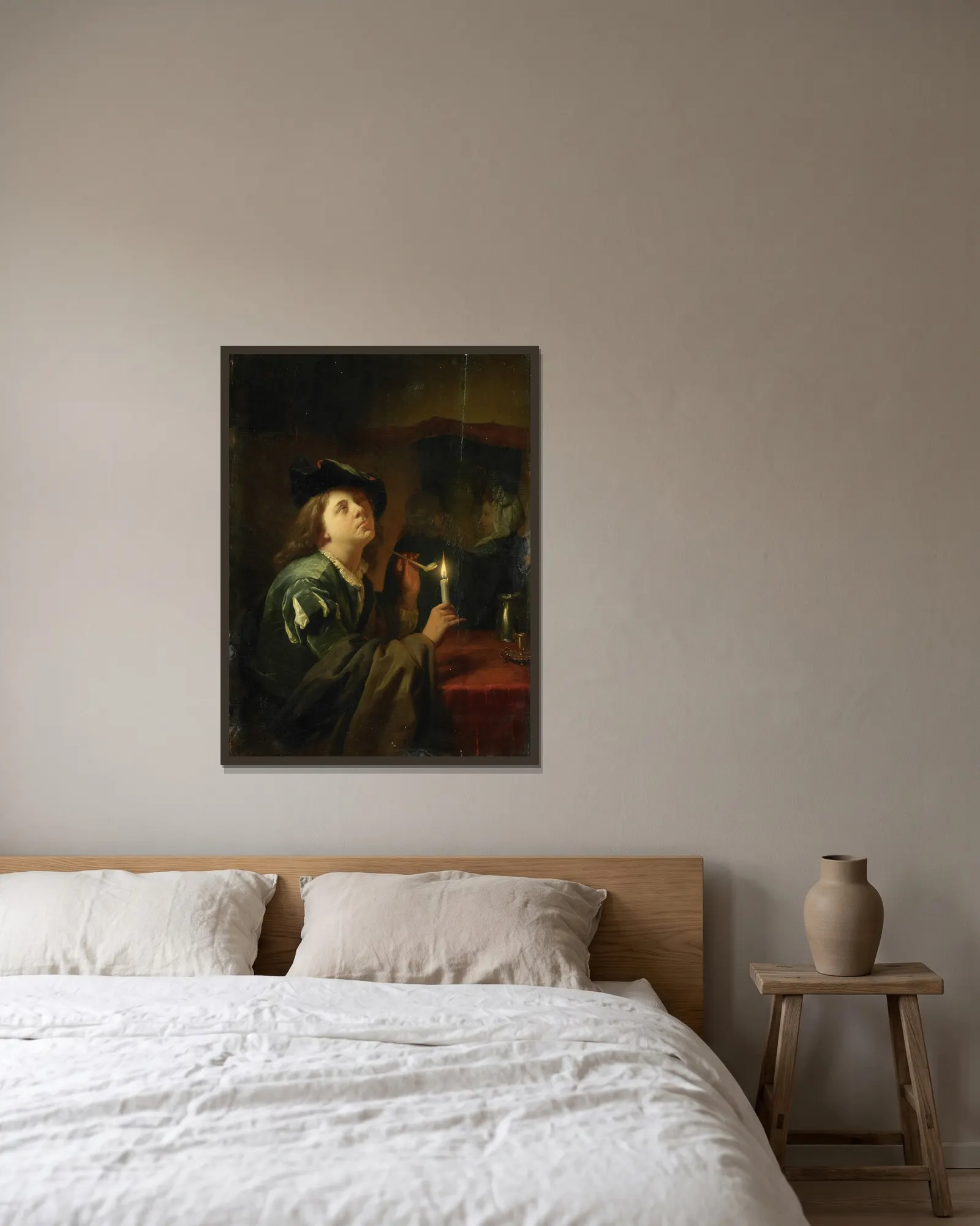 ‘Differing tastes’ av Godfried Schalcken inramad på en vägg
