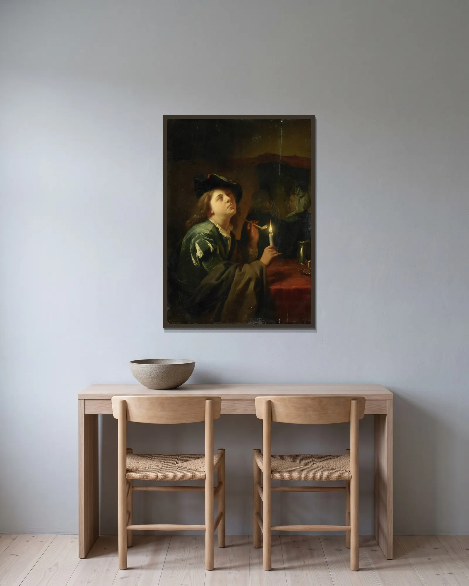 ‘Differing tastes’ av Godfried Schalcken inramad på en vägg