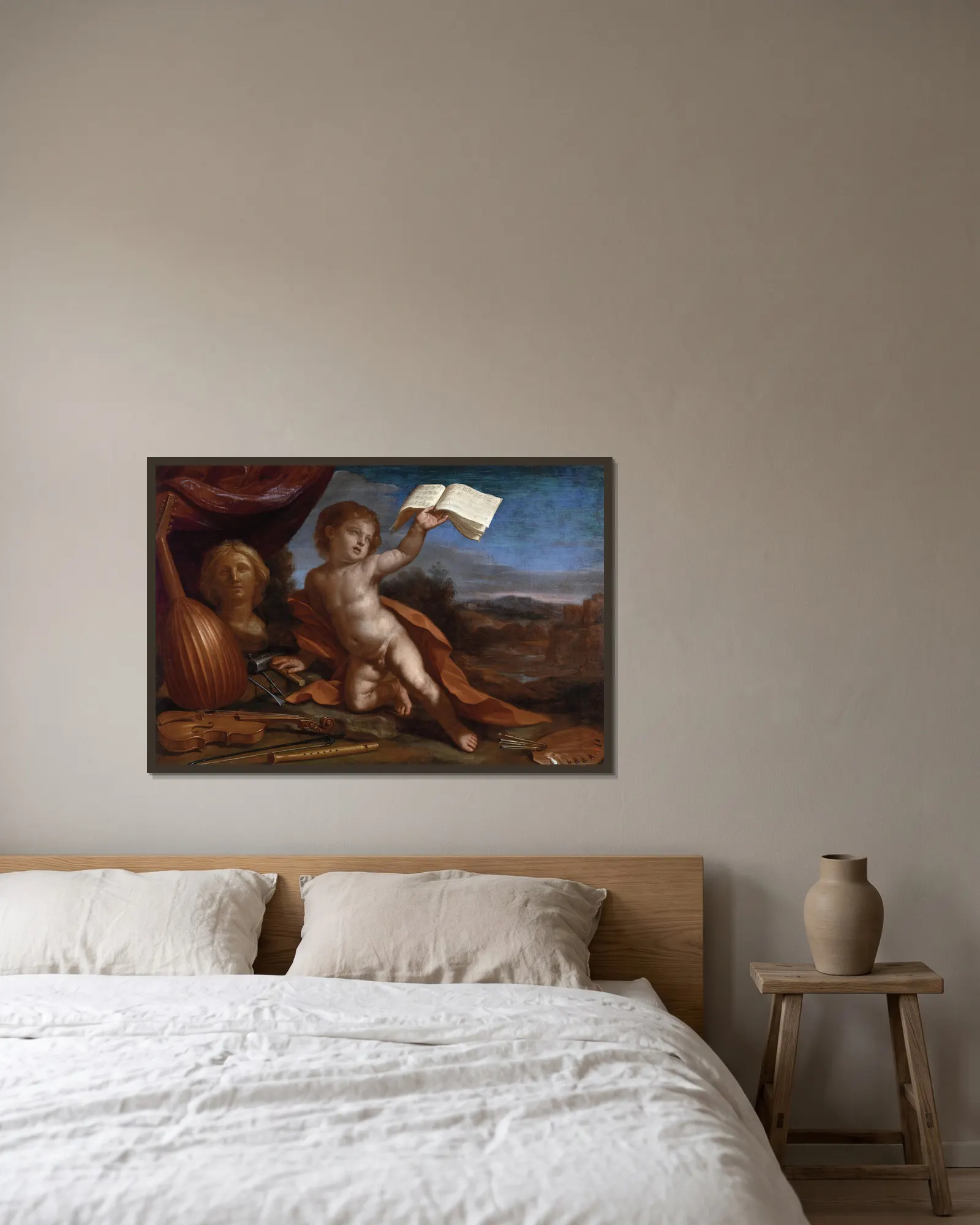 L’amore virtuoso av Guercino inramad på en vägg