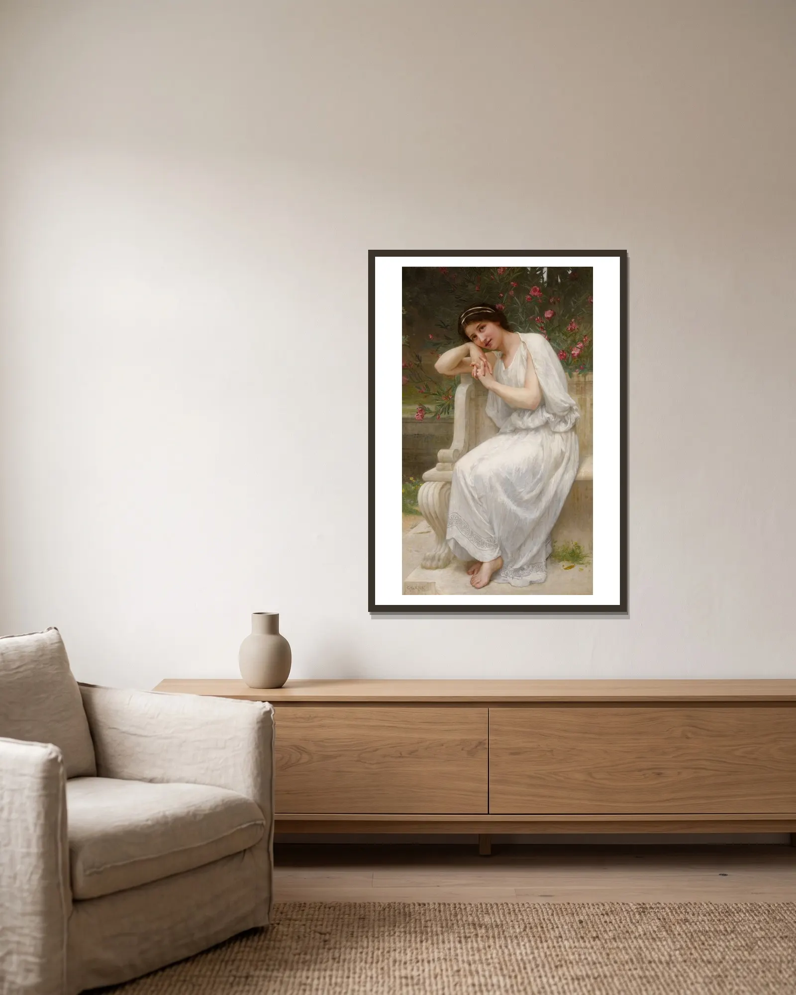 Polyhymnia av Guillaume Seignac inramad på en vägg