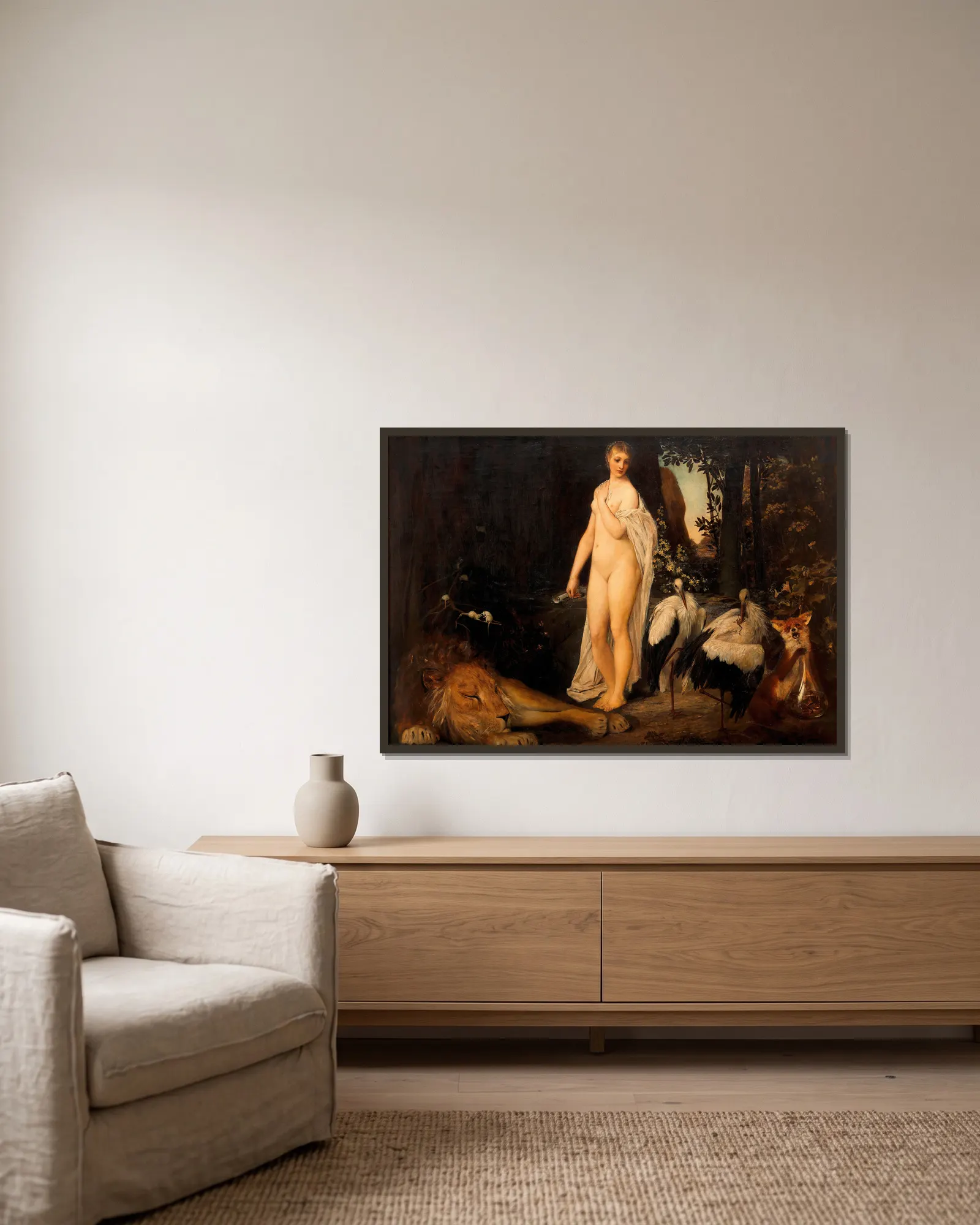 Fabel av Gustav Klimt inramad på en vägg
