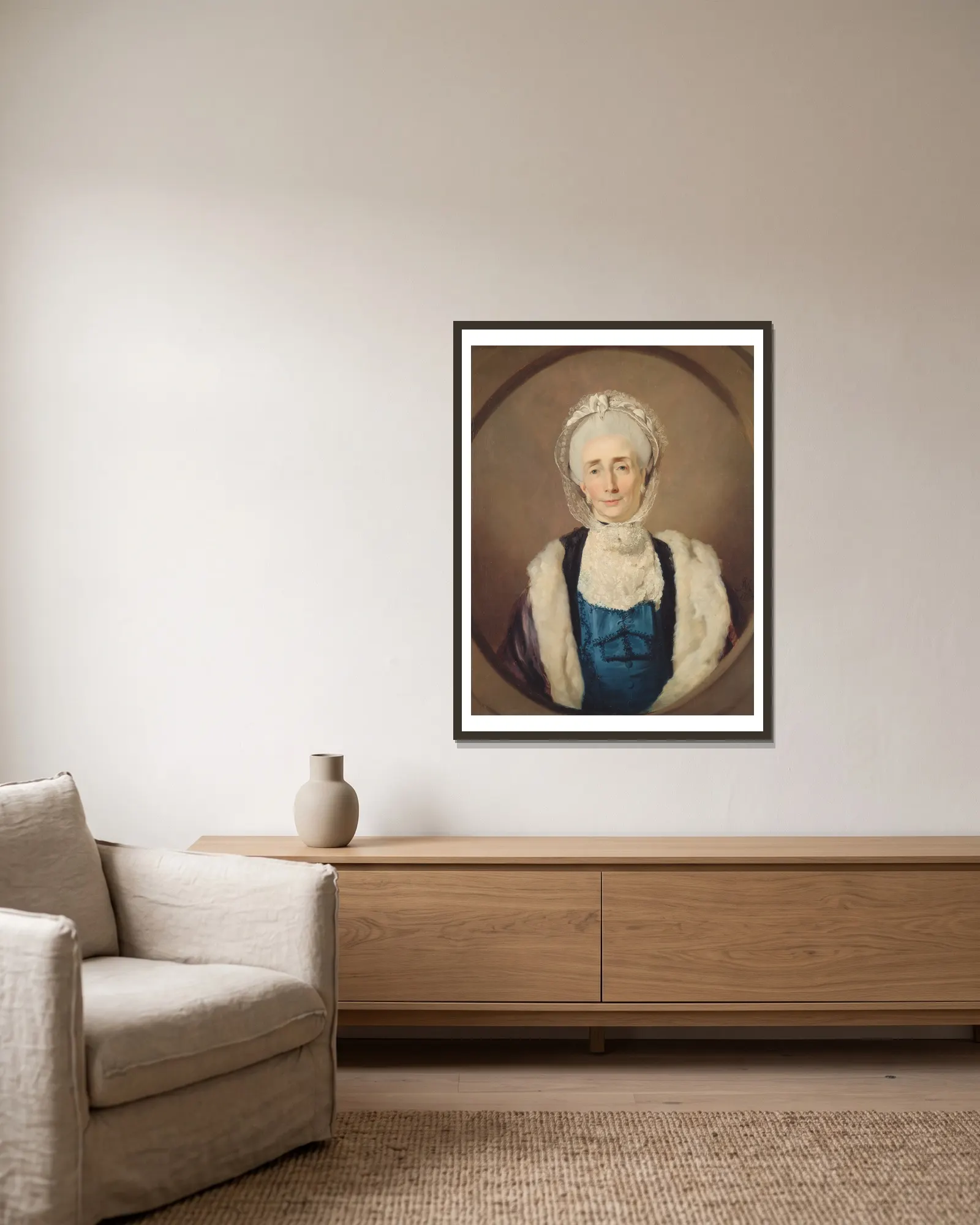 Mrs. Lushington av John Hamilton Mortimer inramad på en vägg