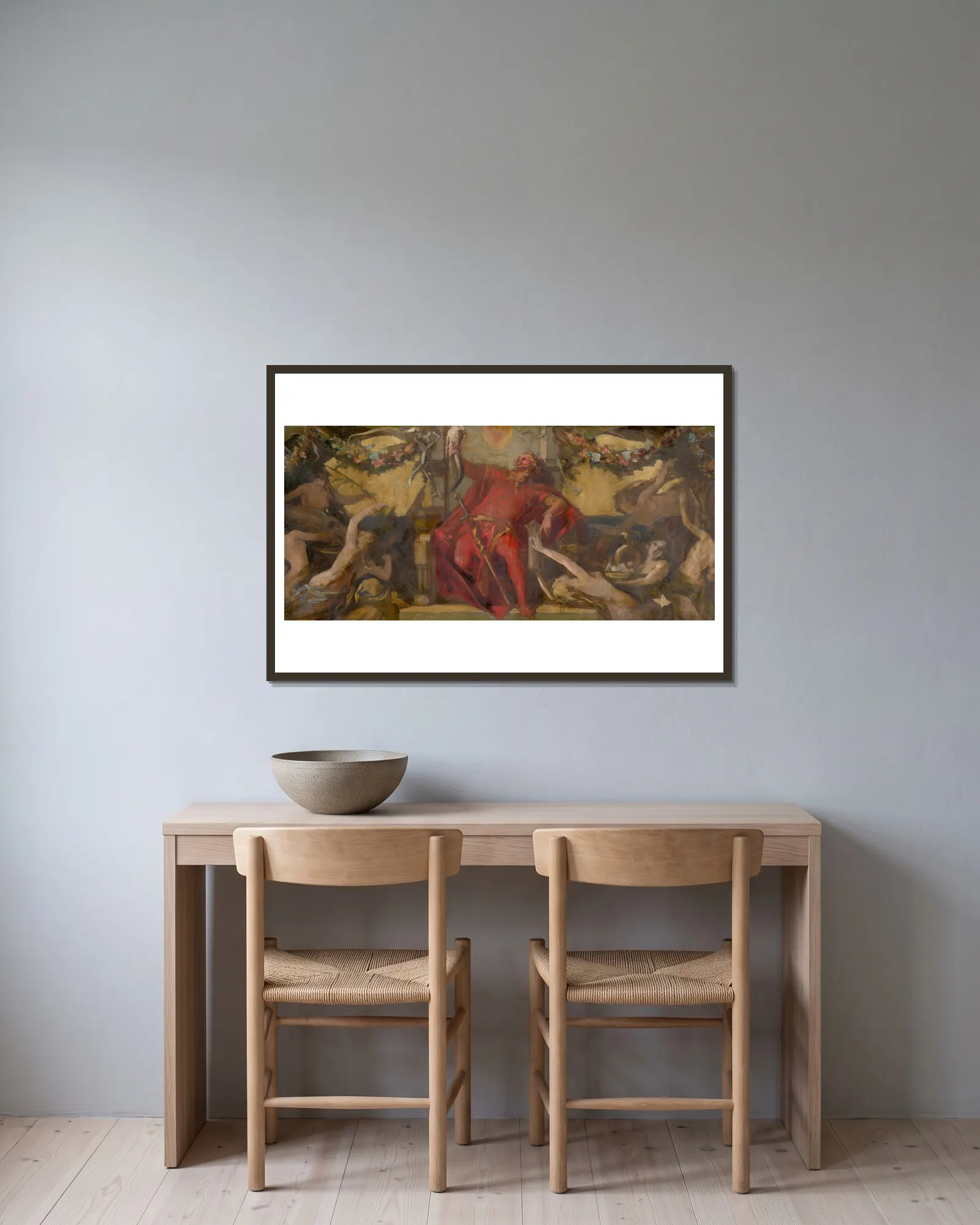 (Study for the Decorative Panel) Gambrinus av Hans Makart inramad på en vägg
