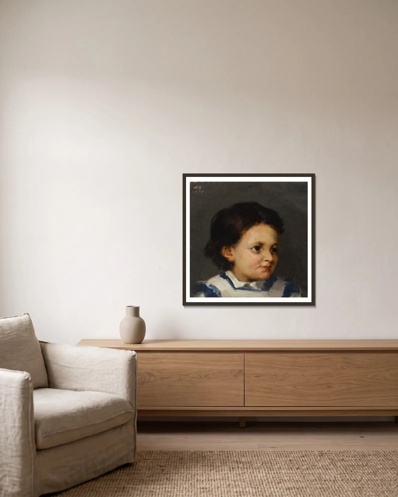 Little Liisa av Helene Schjerfbeck inramad på en vägg