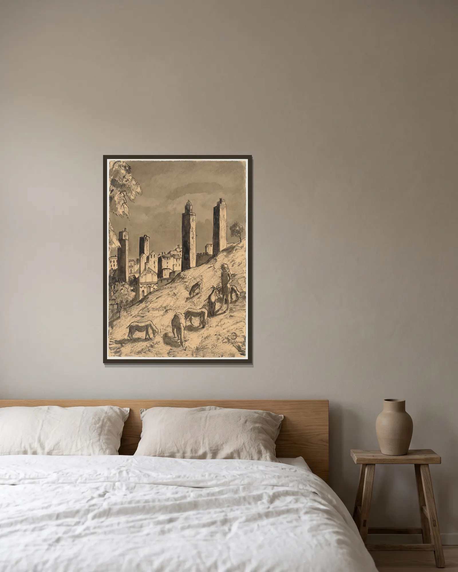 San Gimignano av Hermann Lismann inramad på en vägg