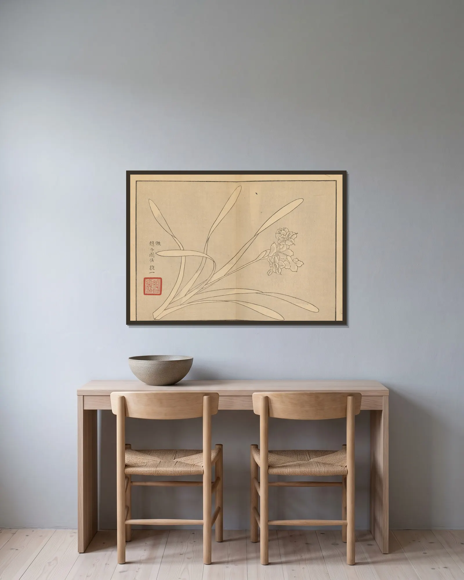 Sakai Hōitsu gajō, Pl.10 av Sakai Hōitsu inramad på en vägg