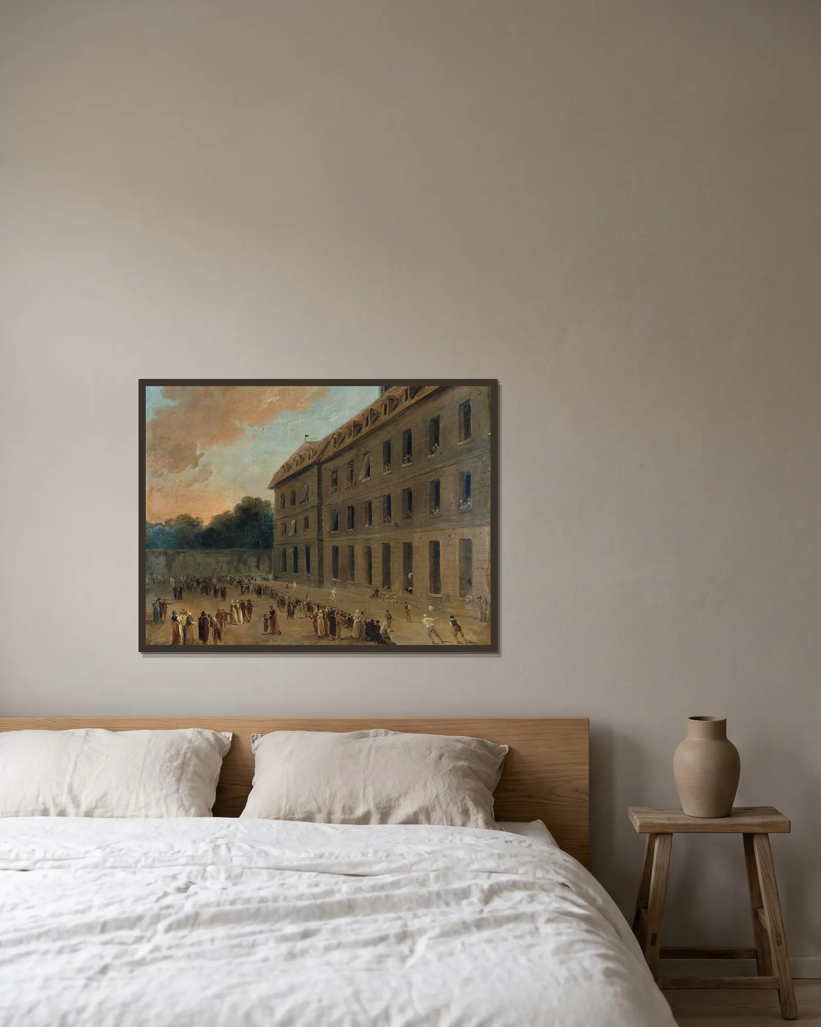 Récréation Des Prisonniers À Saint-Lazare; La Partie De Ballon av Hubert Robert inramad på en vägg