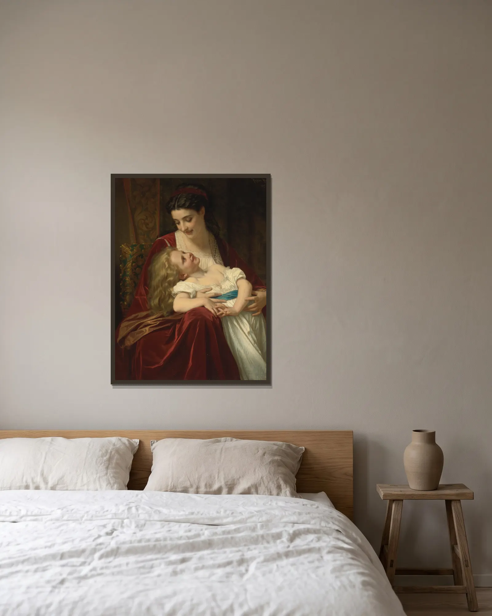Maternal Affection av Hugues Merle inramad på en vägg