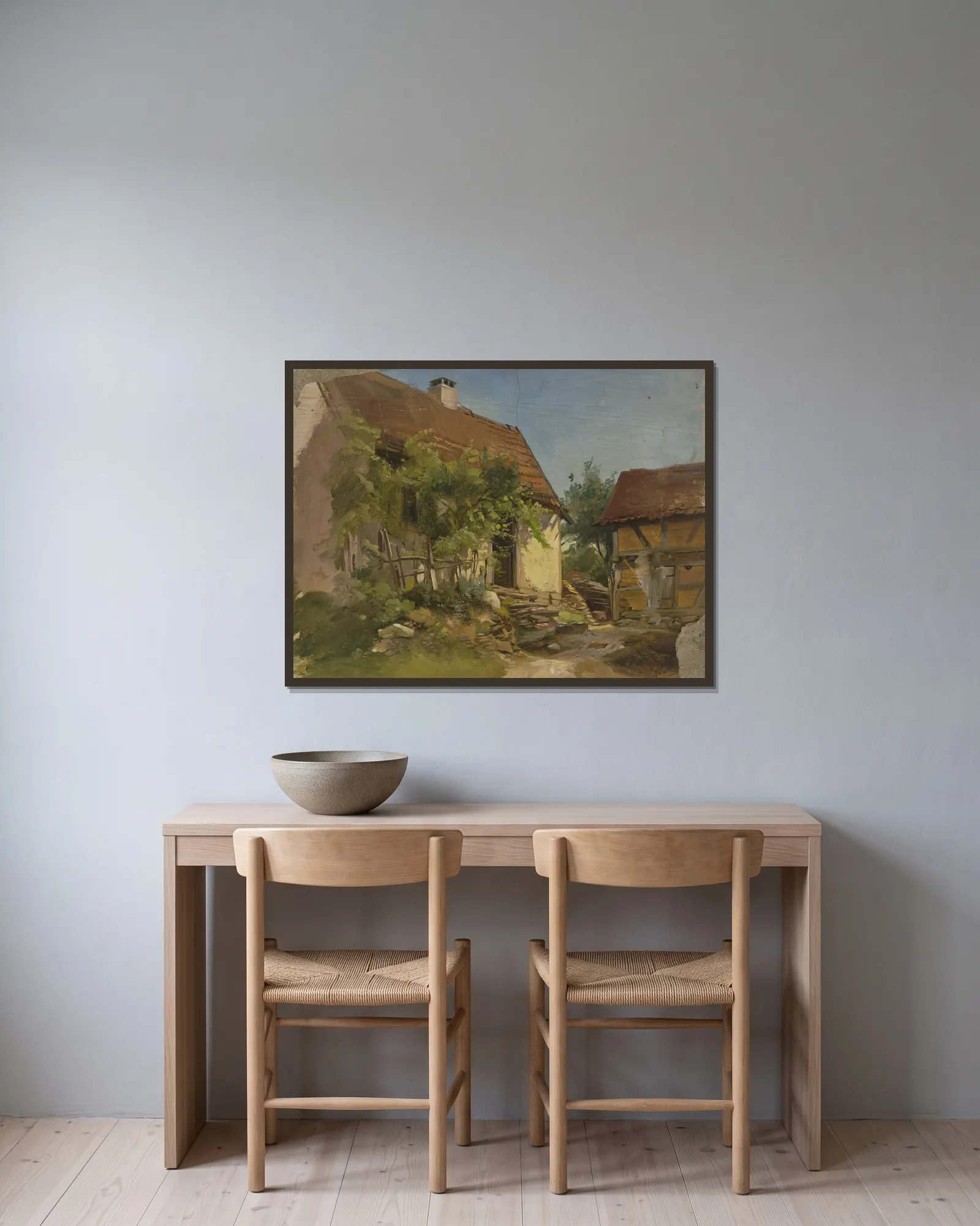 Farm house. av Jakob Becker inramad på en vägg