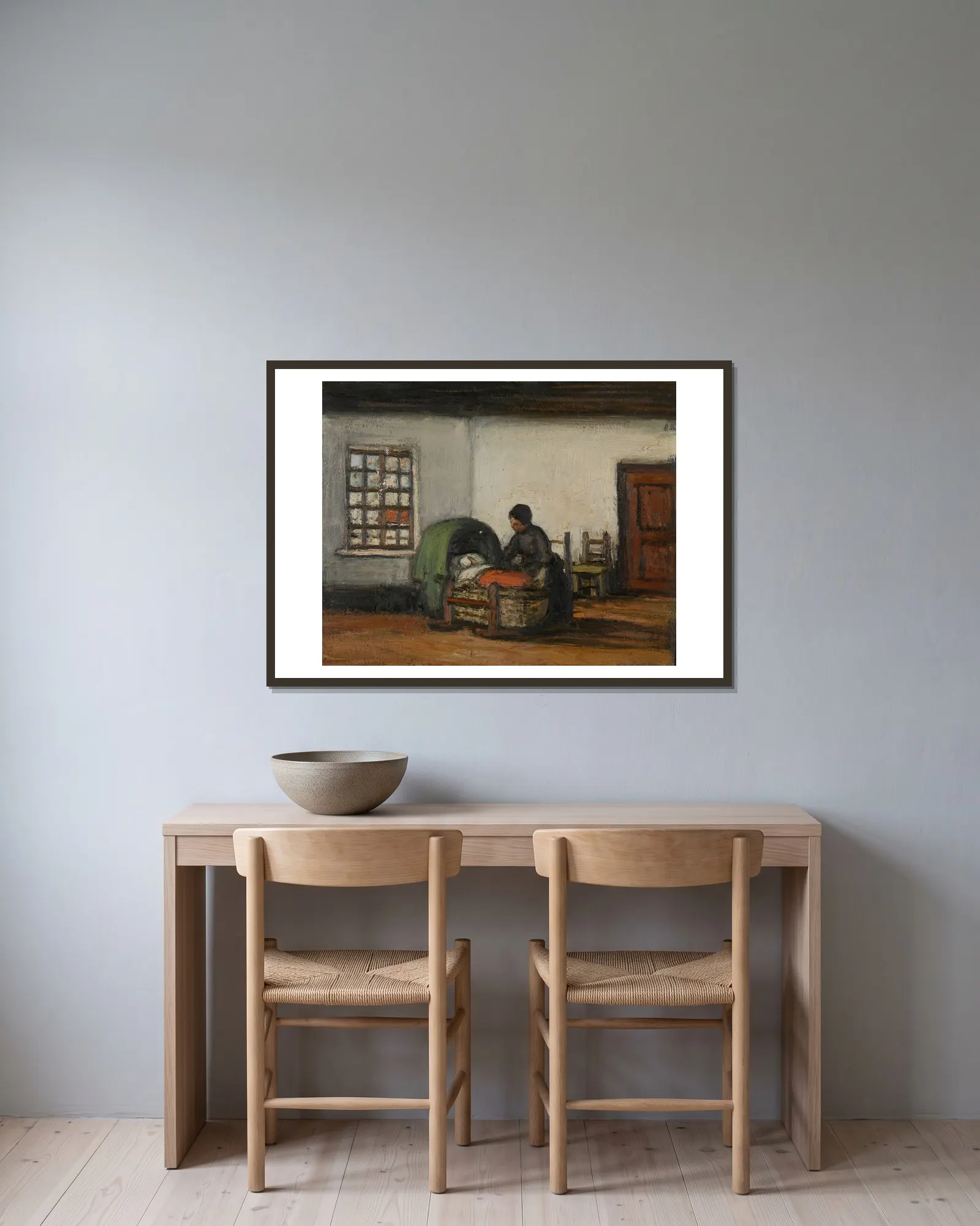 Interior with Cradle av Jakob Smits inramad på en vägg