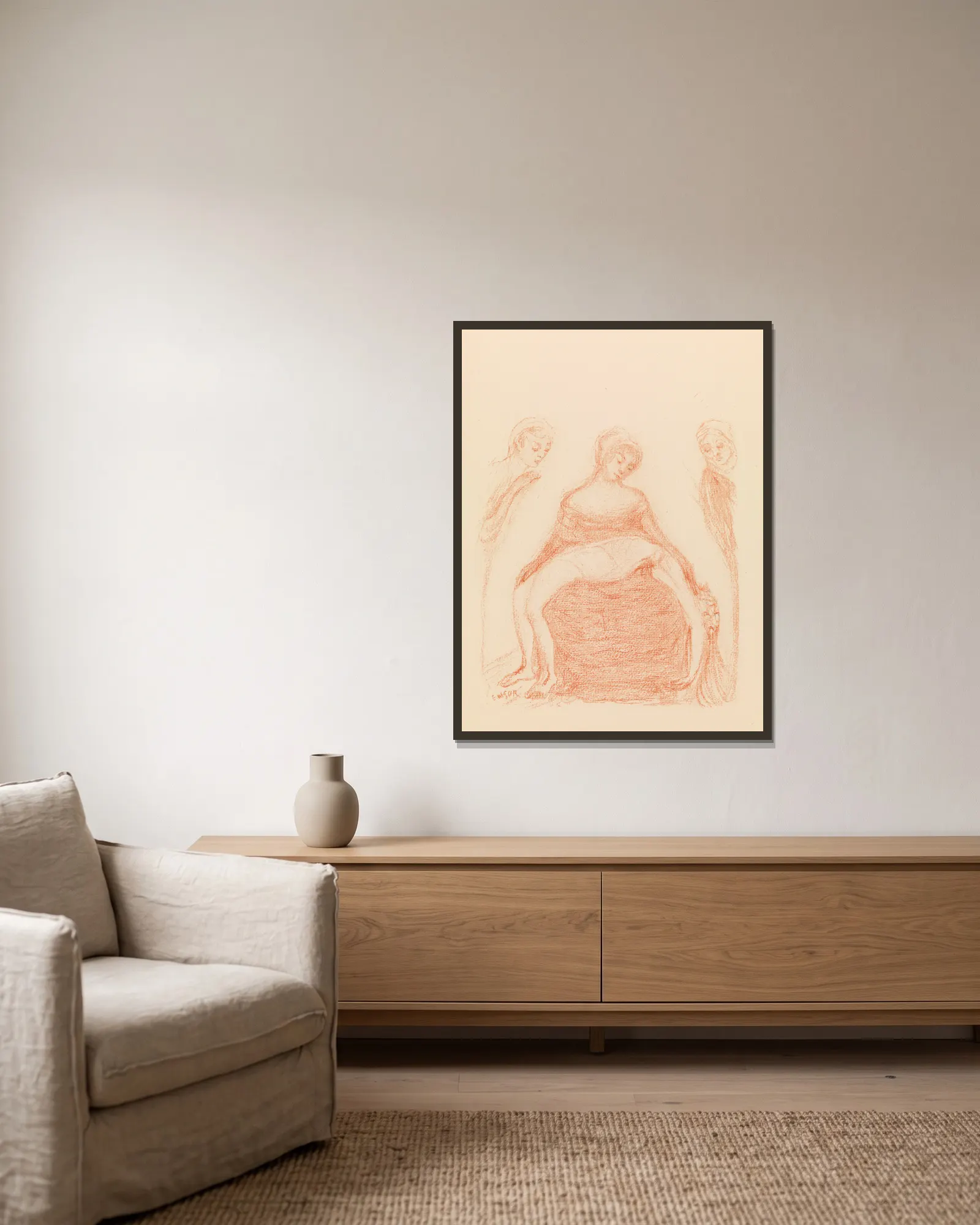 Christ on his Mothers Knees av James Ensor inramad på en vägg