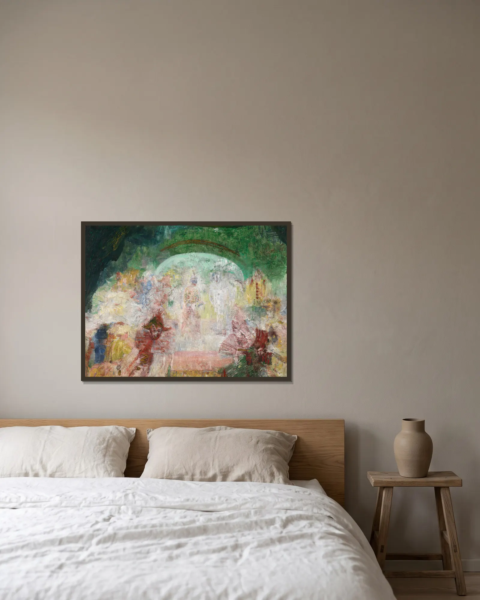 Masquerade av James Ensor inramad på en vägg
