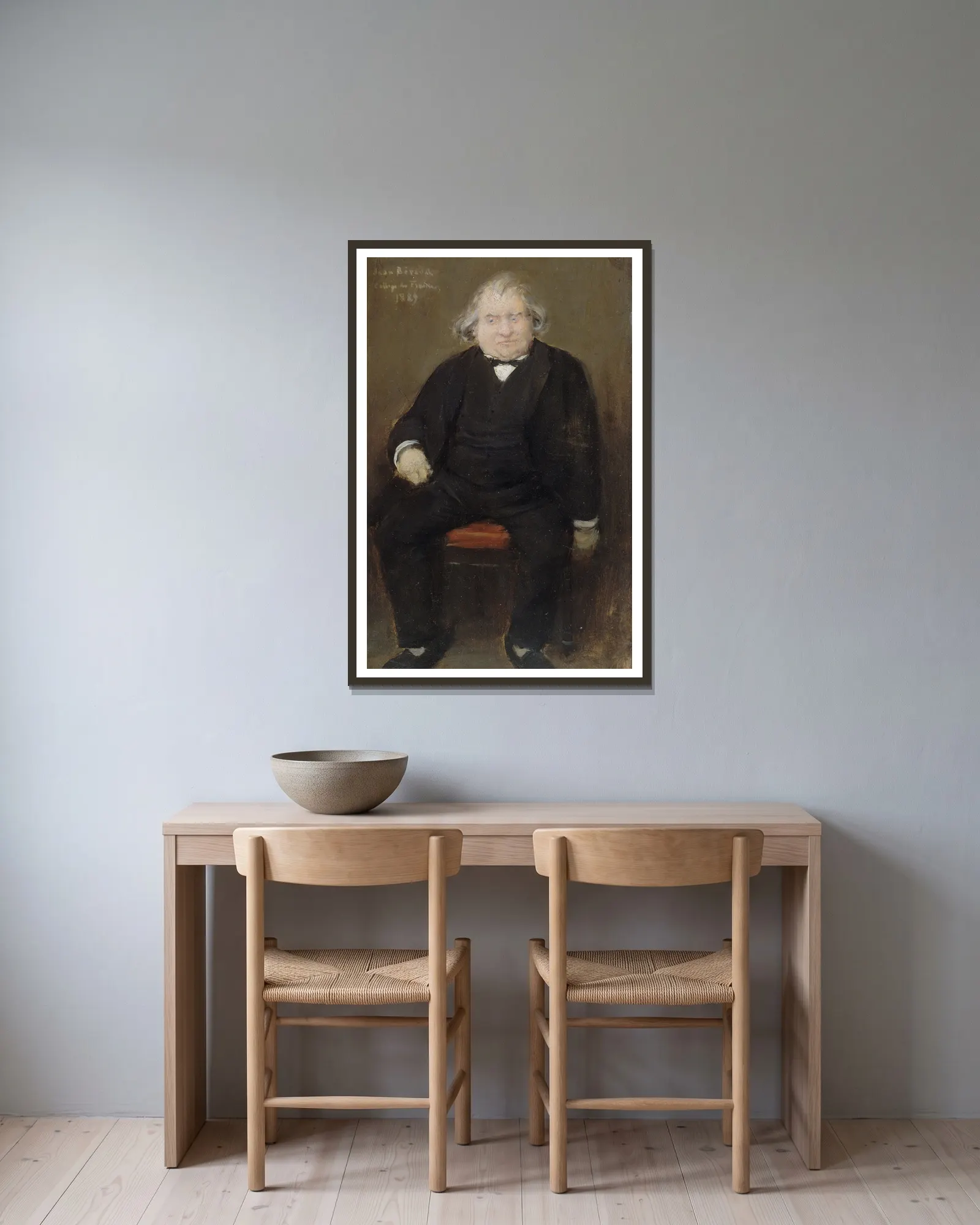 Portrait d’Ernest Renan (1823-1892), philosophe av Jean Béraud inramad på en vägg