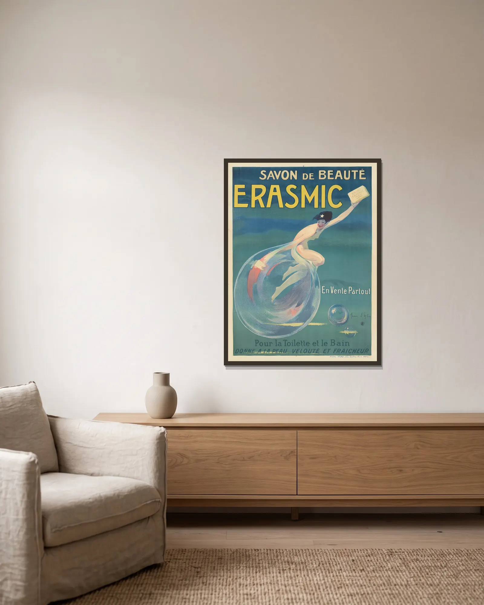 Erasmic av Jean d'Ylen inramad på en vägg