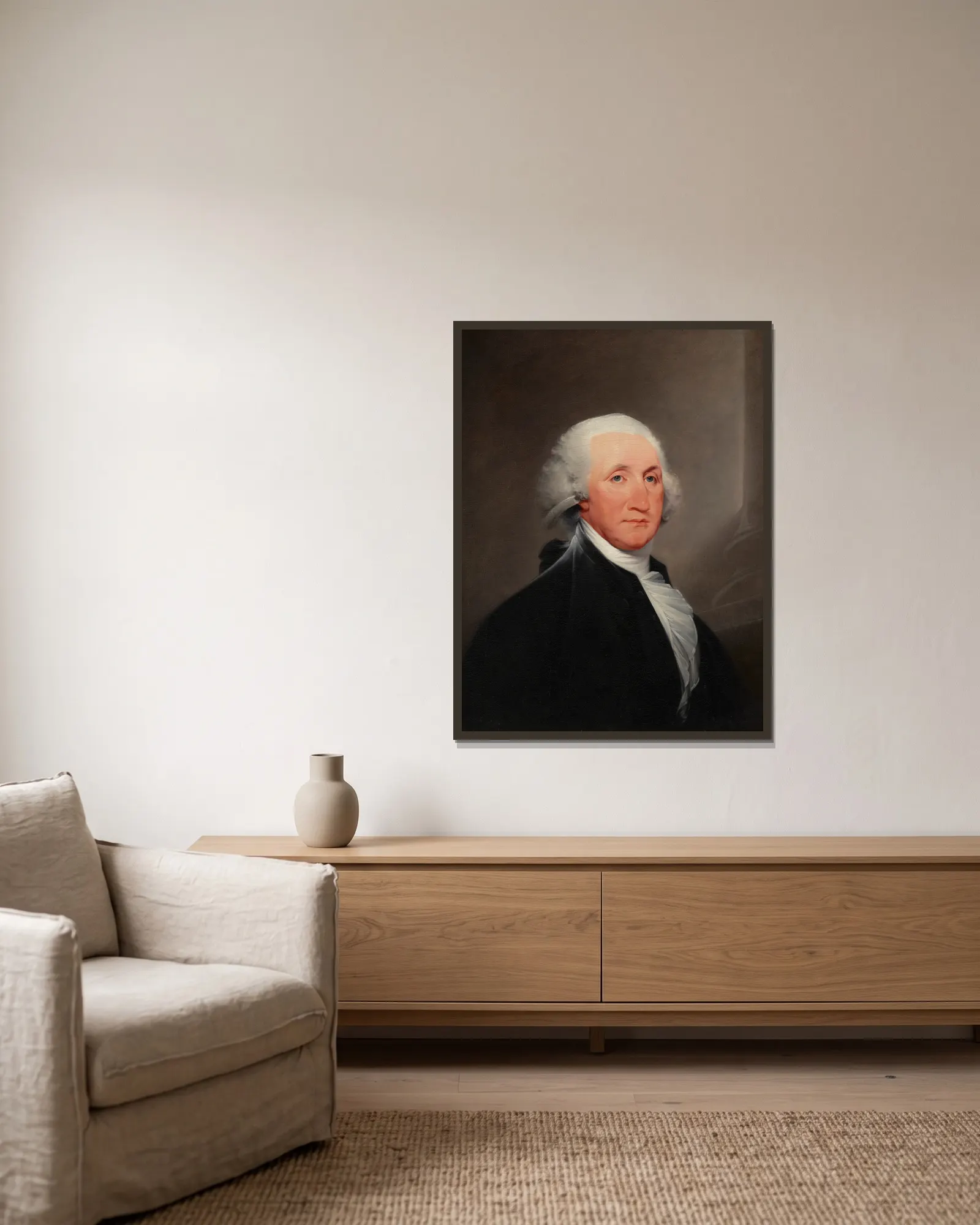 George Washington av John Trumbull inramad på en vägg