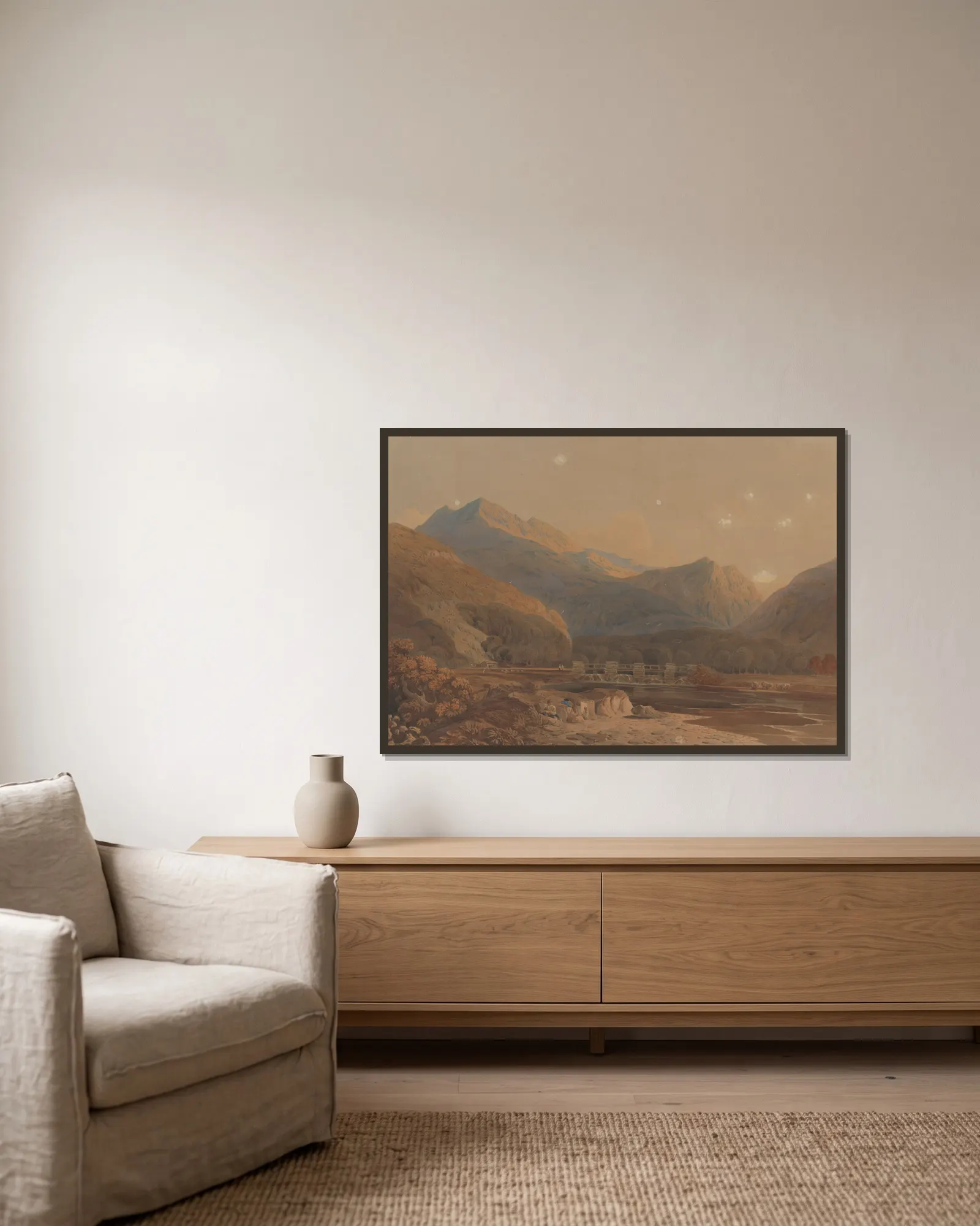 Welsh mountains av John Varley inramad på en vägg