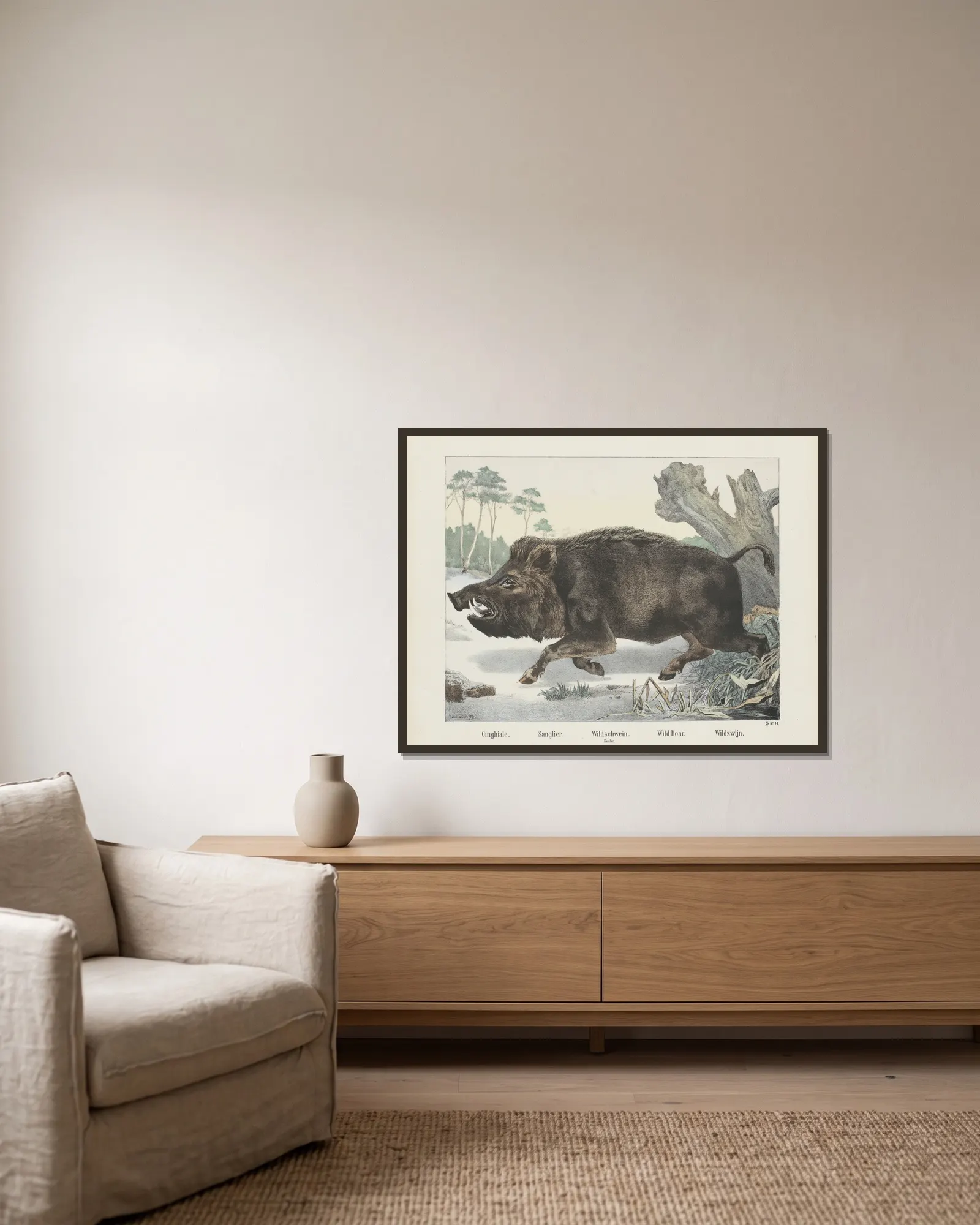 Wild boar av Joseph Scholz inramad på en vägg