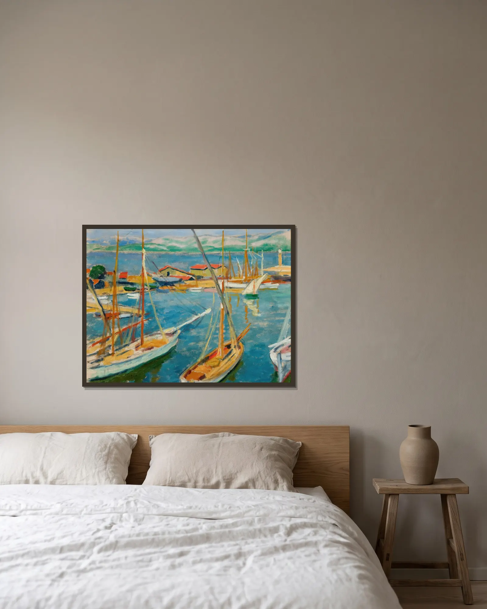 Harbour at Saint-Tropez av Józef Pankiewicz inramad på en vägg