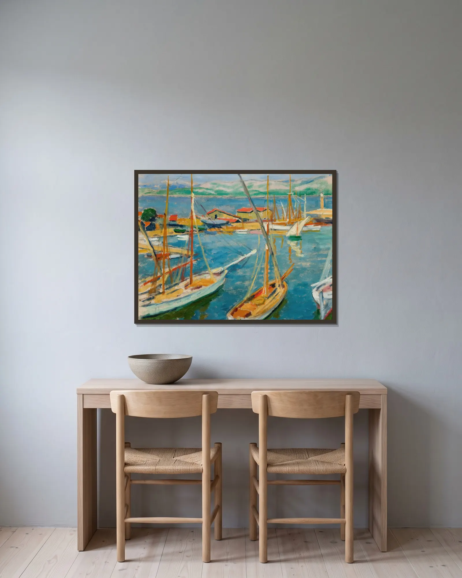 Harbour at Saint-Tropez av Józef Pankiewicz inramad på en vägg