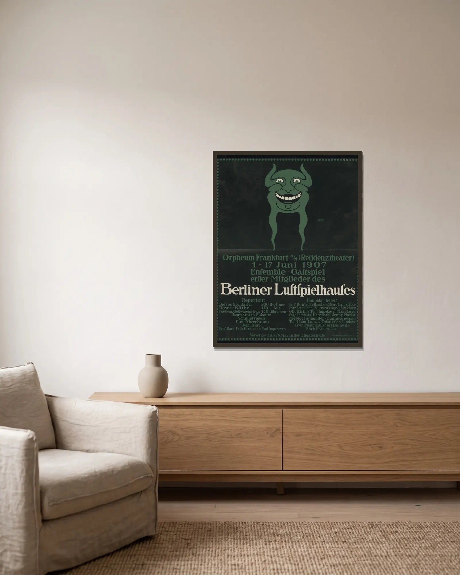 Gastspiel erster Mitglieder des Berliner Lustspielhauses im Orpheum Frankfurt am Main av Julius Klinger inramad på en vägg