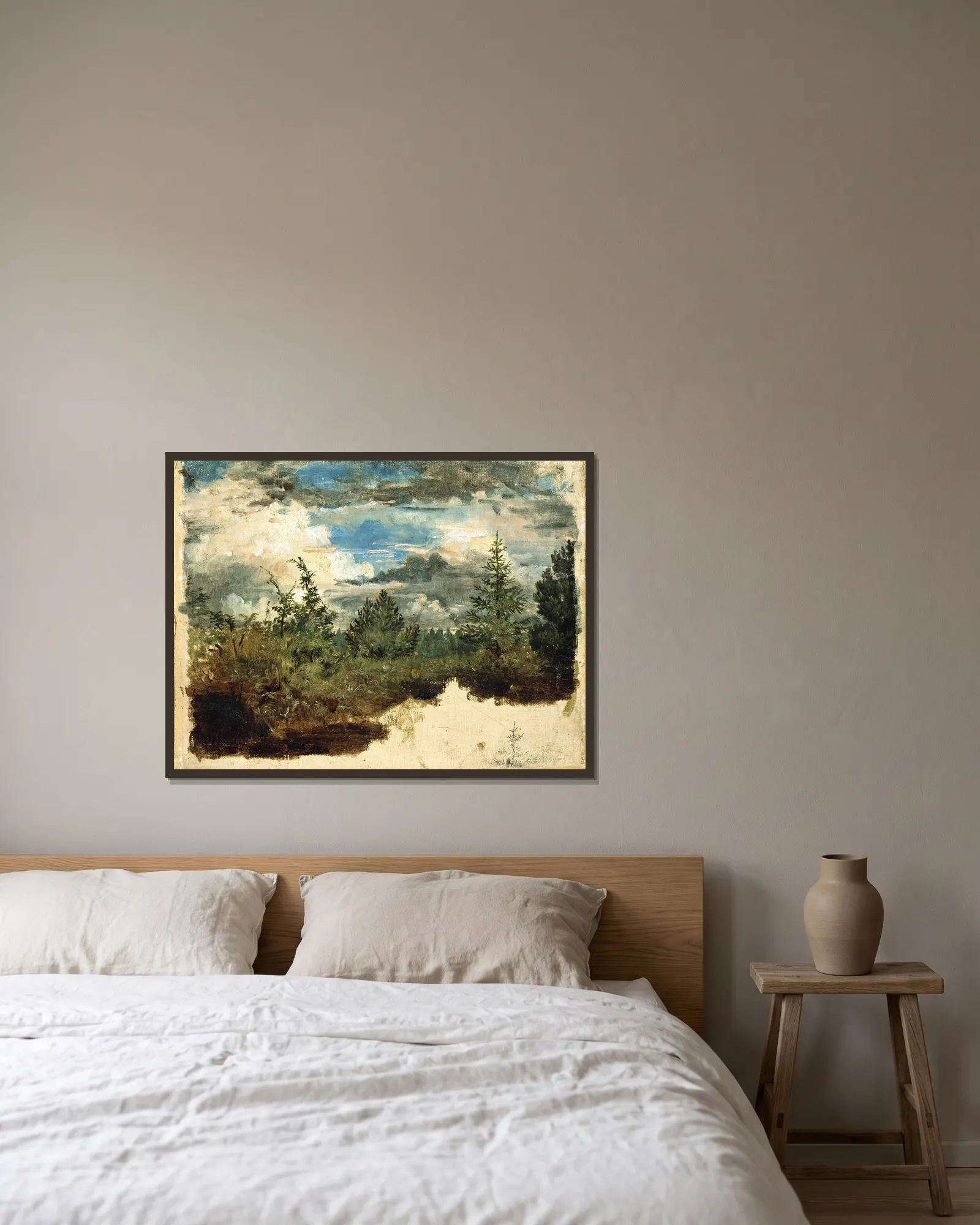 A Wooded Hillside. Study av Kilian Zoll inramad på en vägg