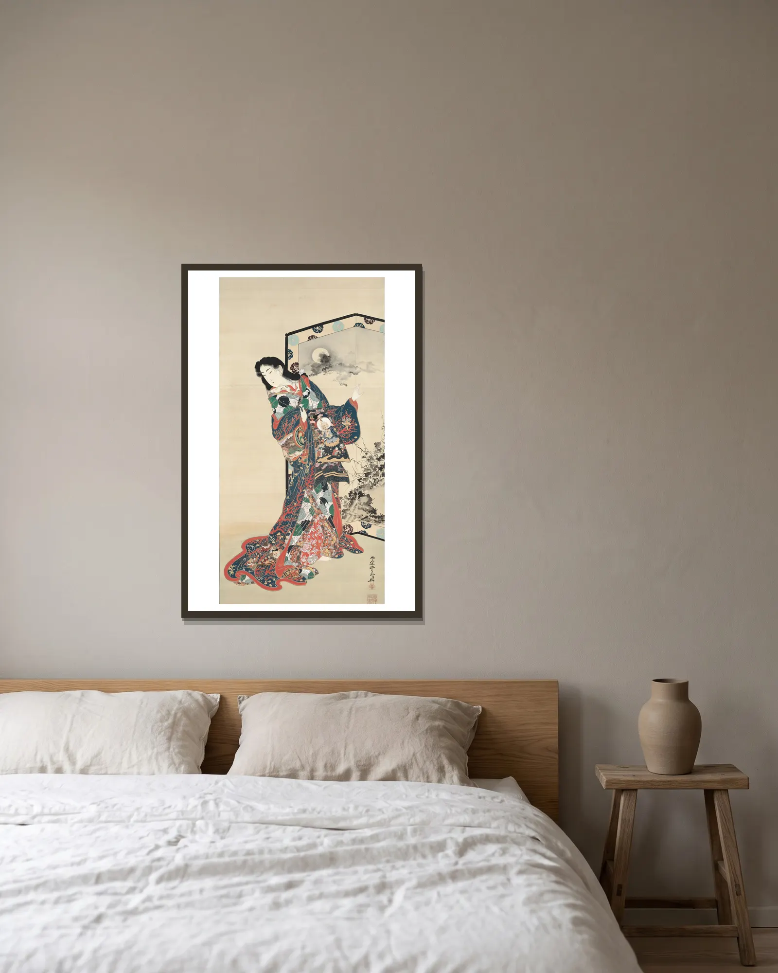 Hell Courtesan av Kawanabe Kyōsai inramad på en vägg