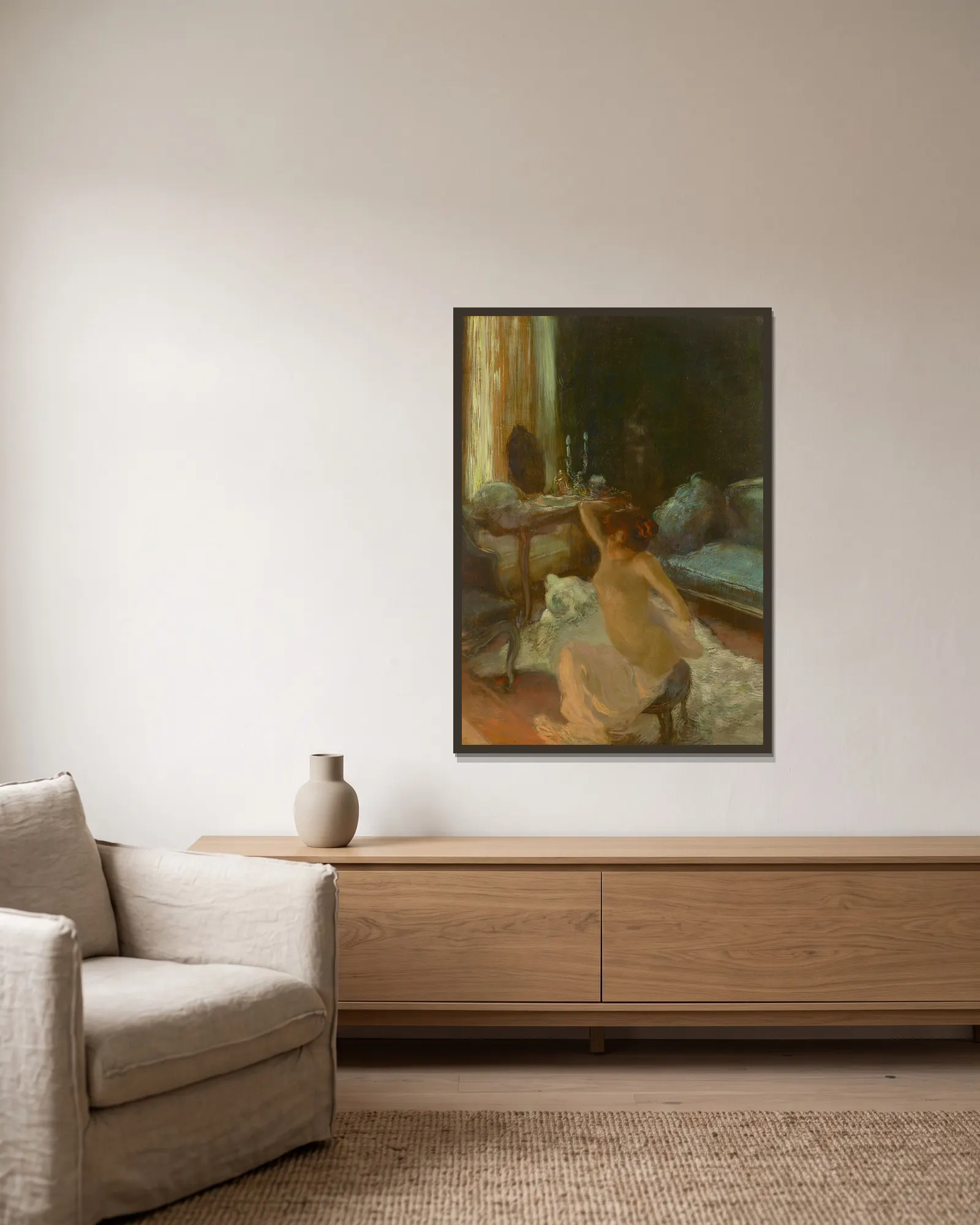 La Démangeaison av Gaston La Touche inramad på en vägg
