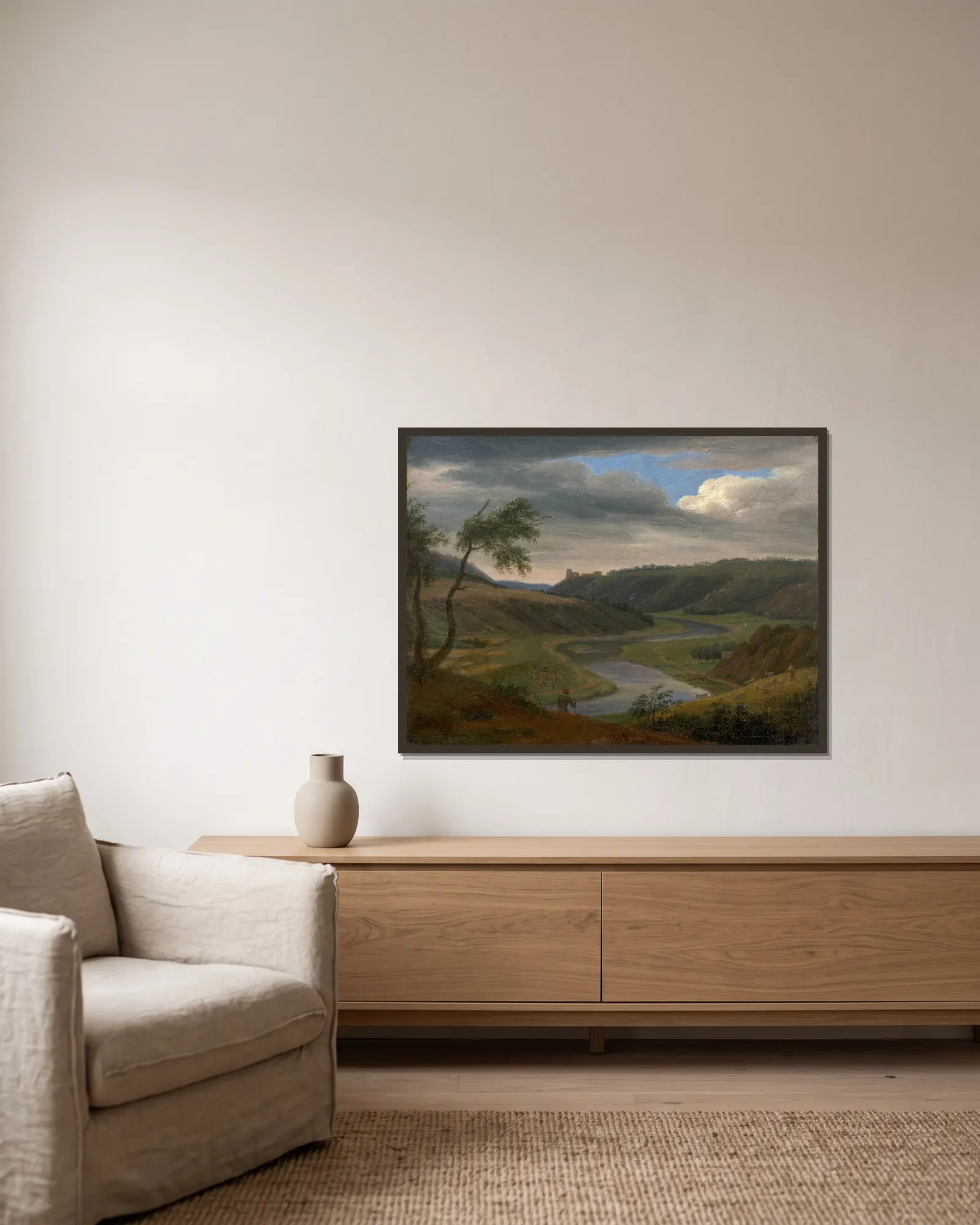 Landscape representing the Meuse near the commune of Aiglemon av Elisabeth Louise Vigée Le Brun inramad på en vägg