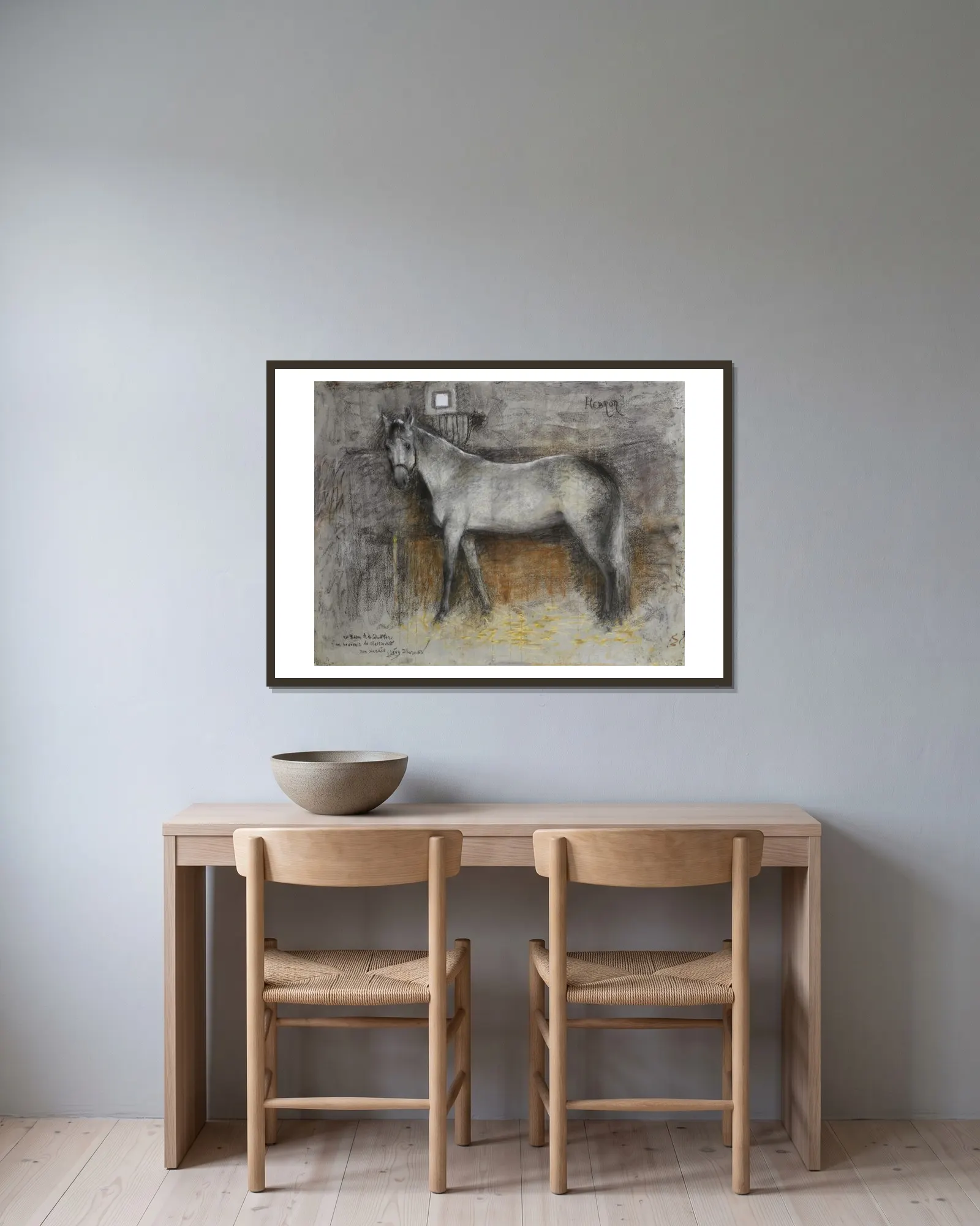 Hébron in his stable av Lucien Lévy-Dhurmer inramad på en vägg