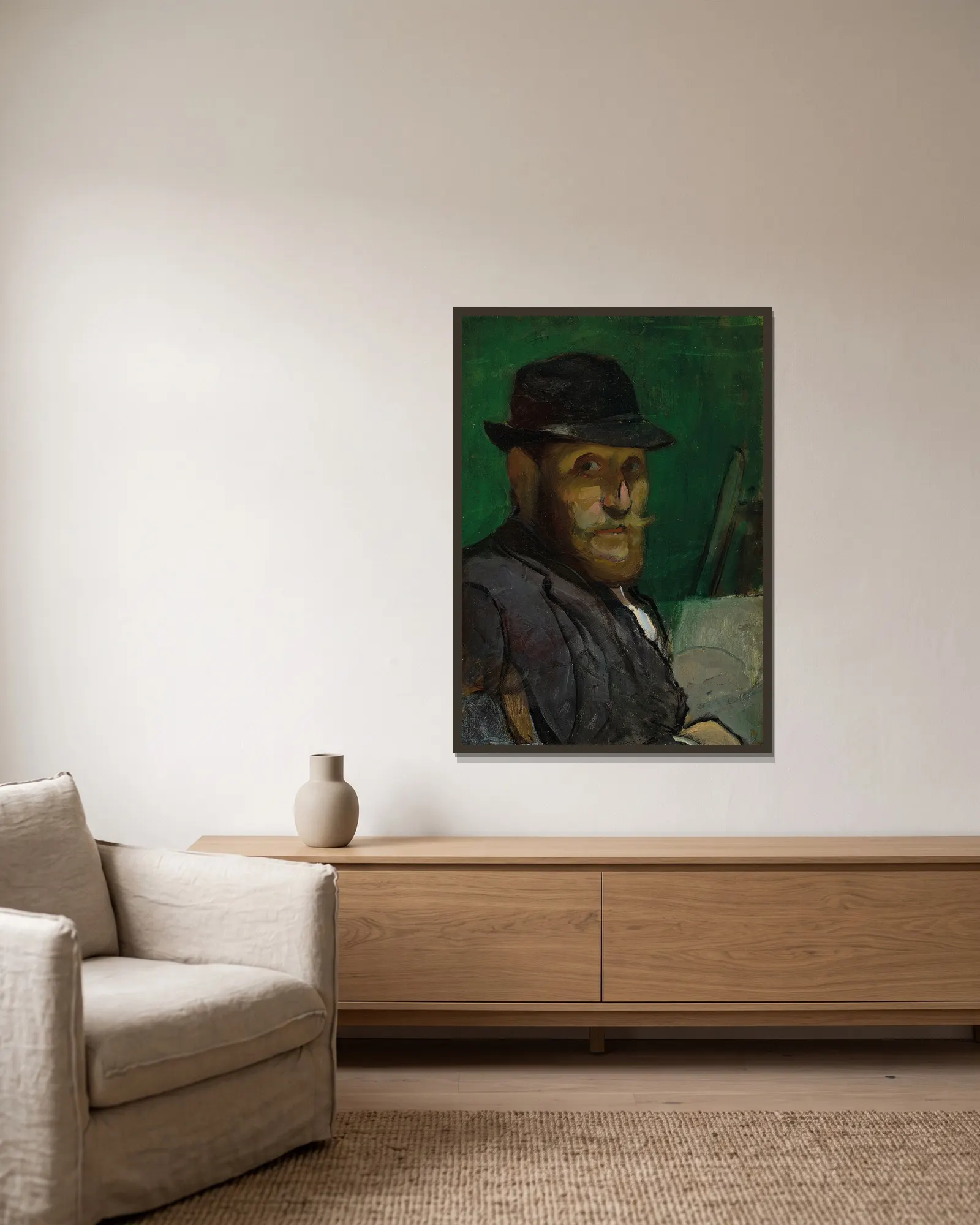 Autoportrait au chevalet av Louis Anquetin inramad på en vägg