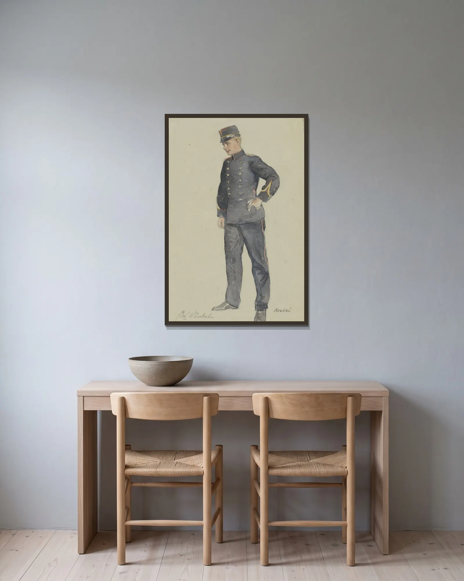 Staande sergeant av Hendrik Maarten Krabbé inramad på en vägg