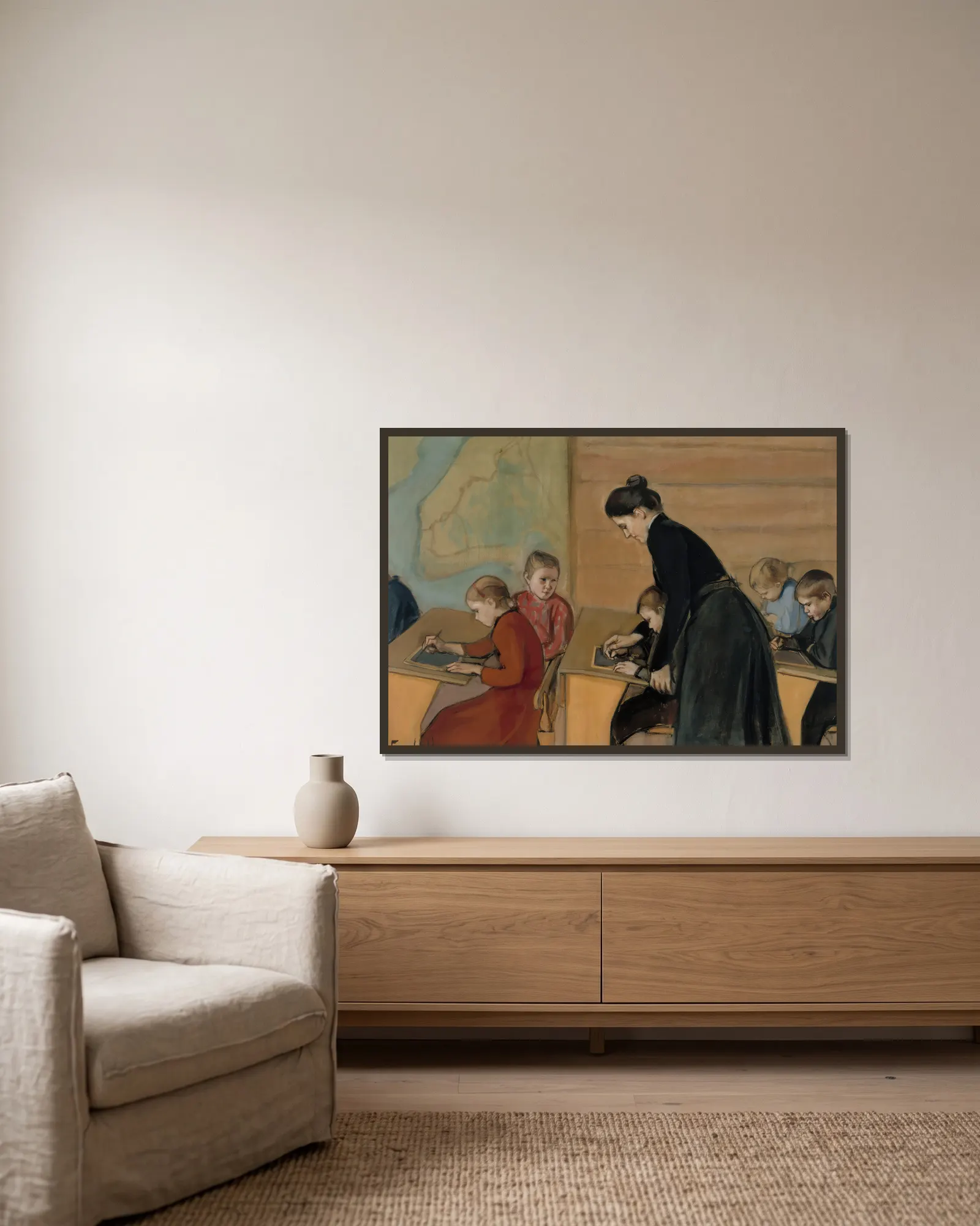 Elementary School av Magnus Enckell inramad på en vägg