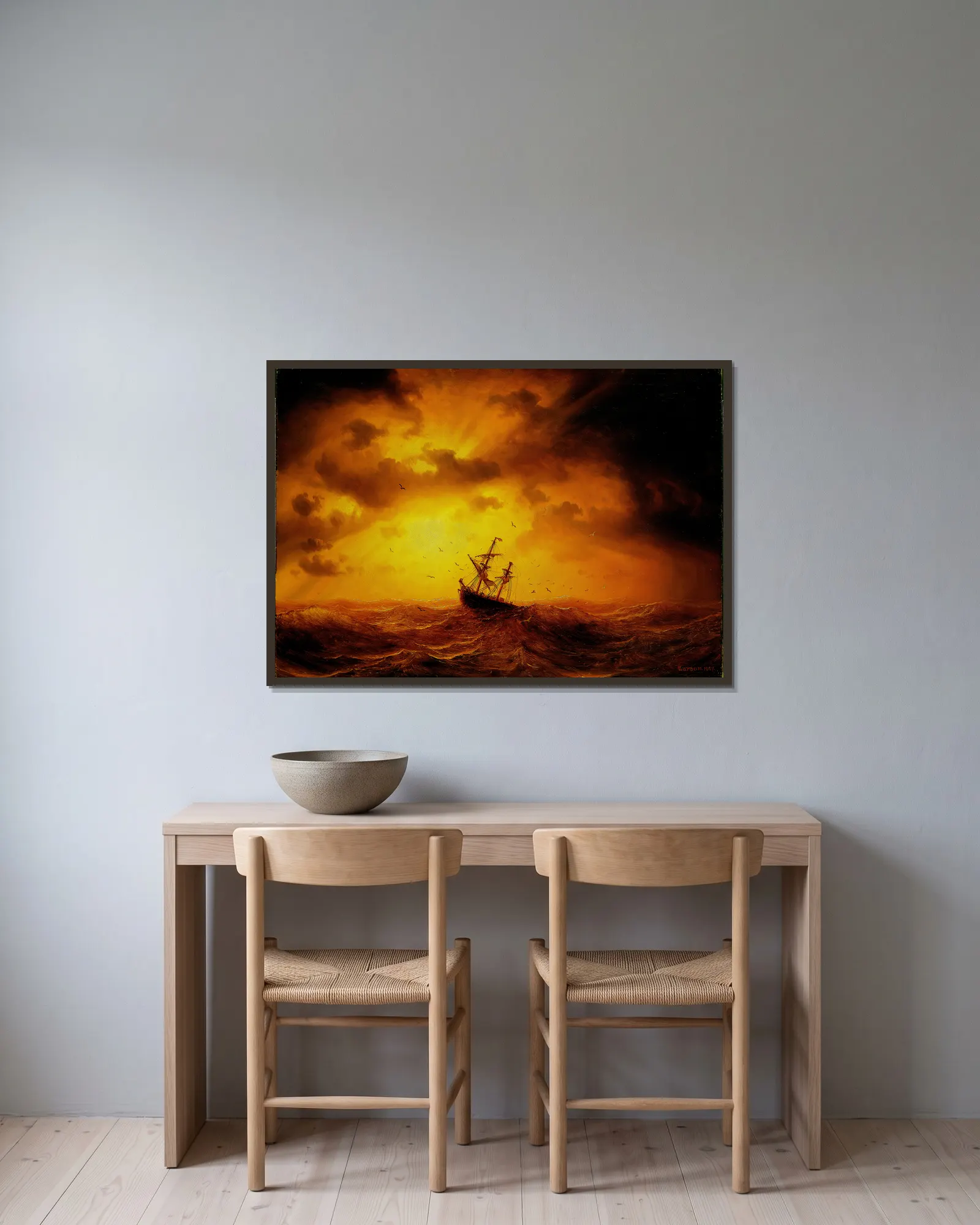 Stormy Sea av Marcus Larson inramad på en vägg
