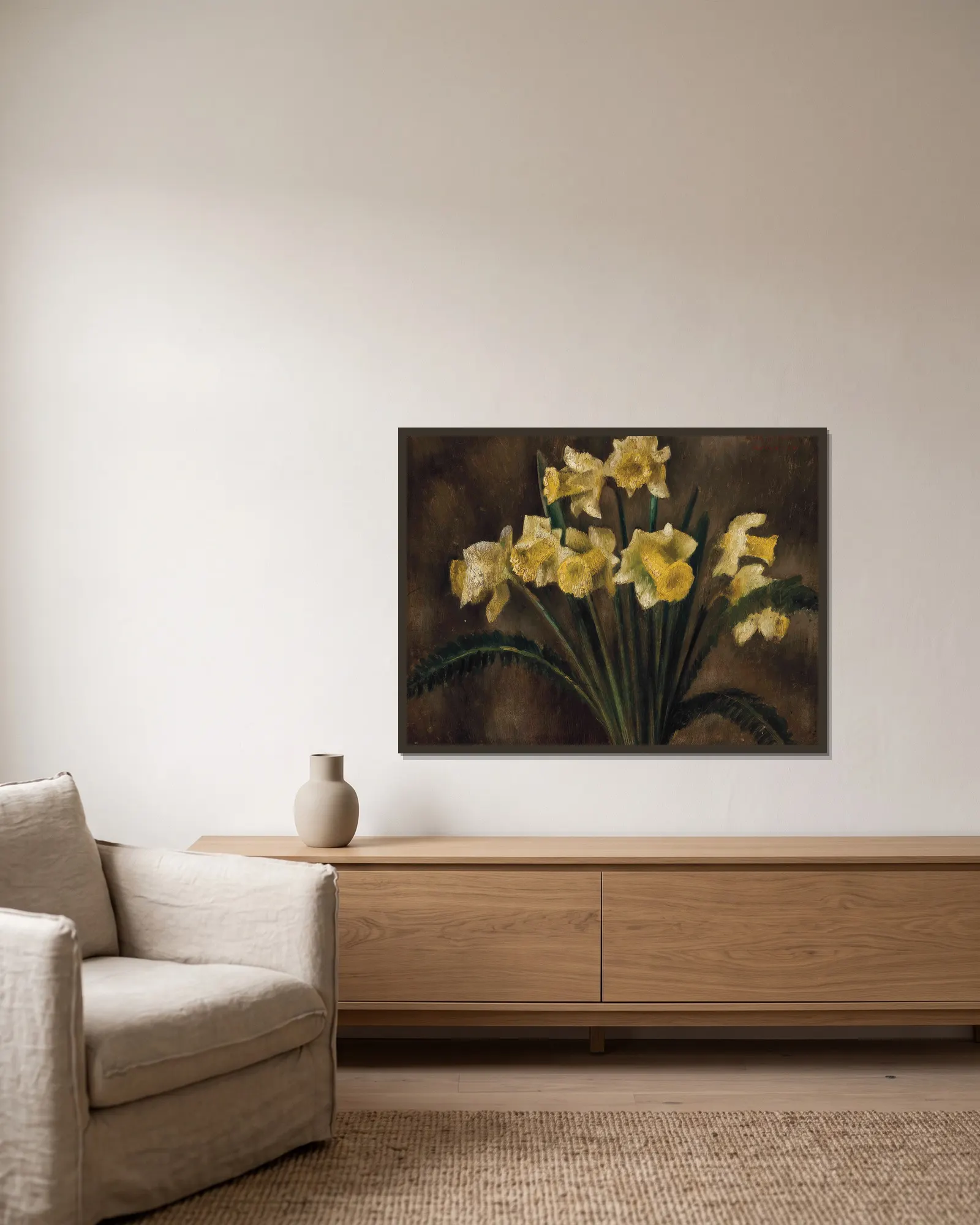 Daffodils av Mark Gertler inramad på en vägg