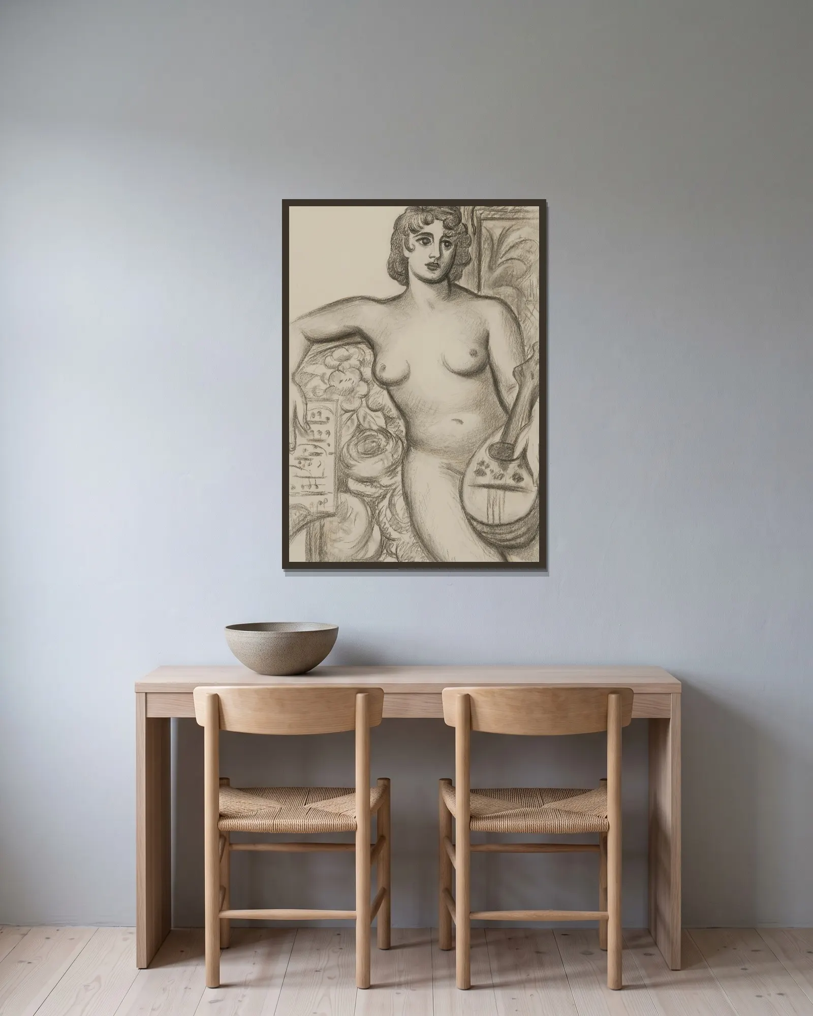 Seated Nude av Mark Gertler inramad på en vägg