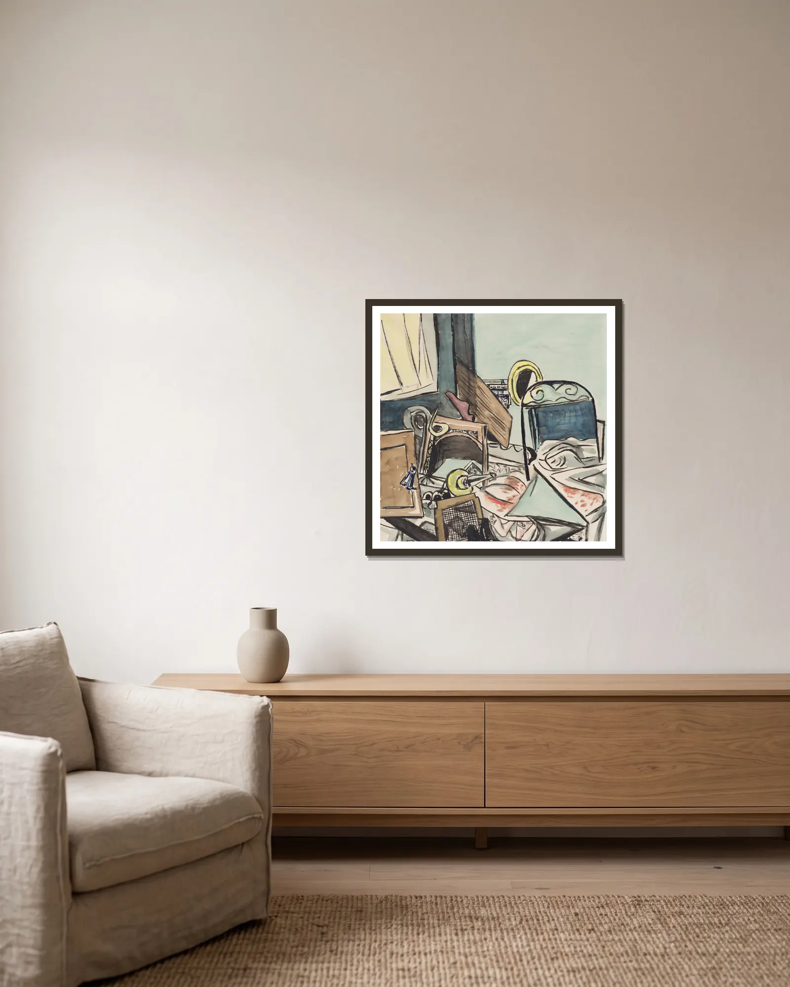 Der Mord av Max Beckmann inramad på en vägg