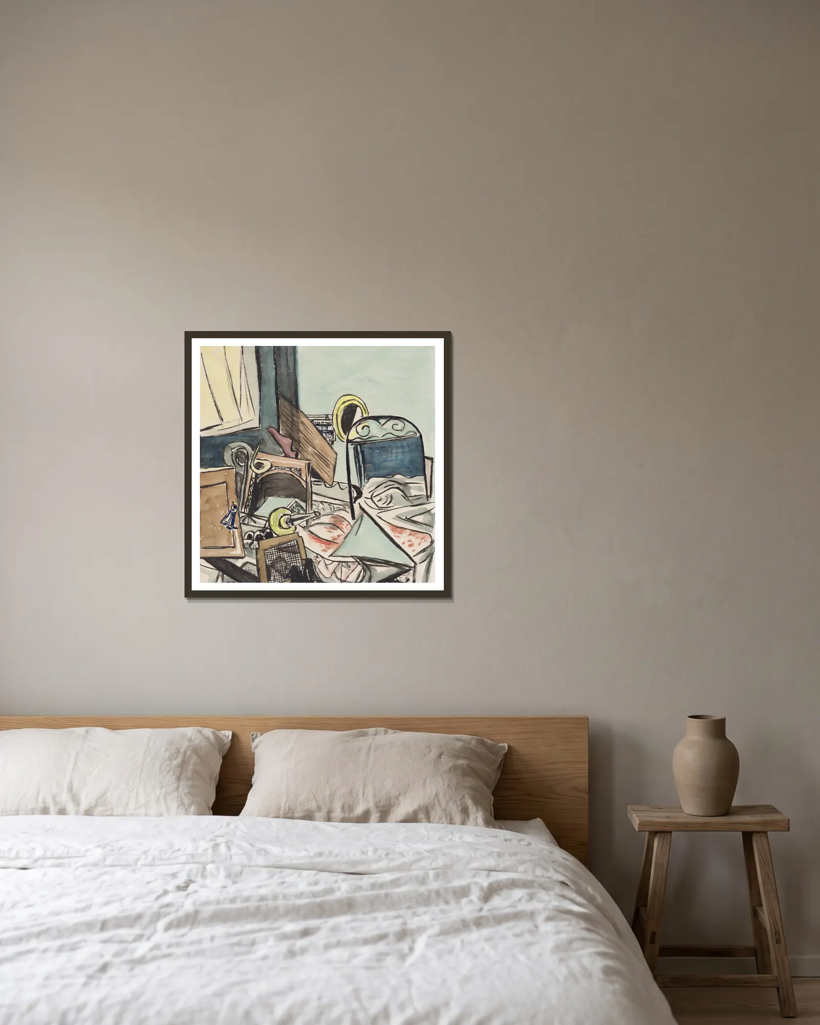 Der Mord av Max Beckmann inramad på en vägg