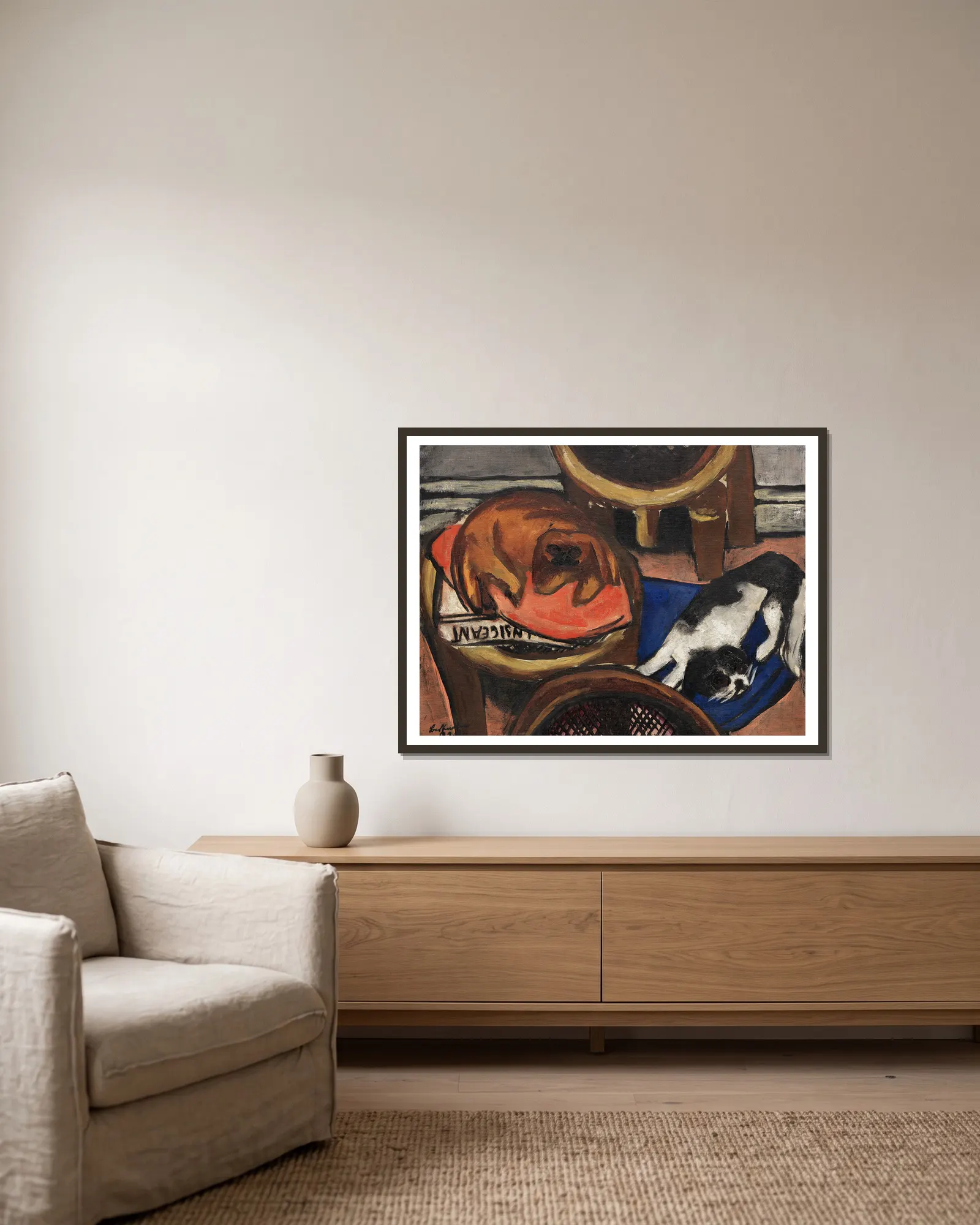 Majong und Chilly (Hunde) av Max Beckmann inramad på en vägg
