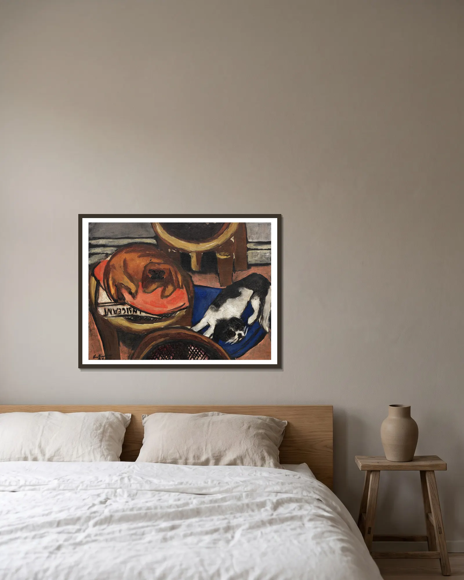 Majong und Chilly (Hunde) av Max Beckmann inramad på en vägg