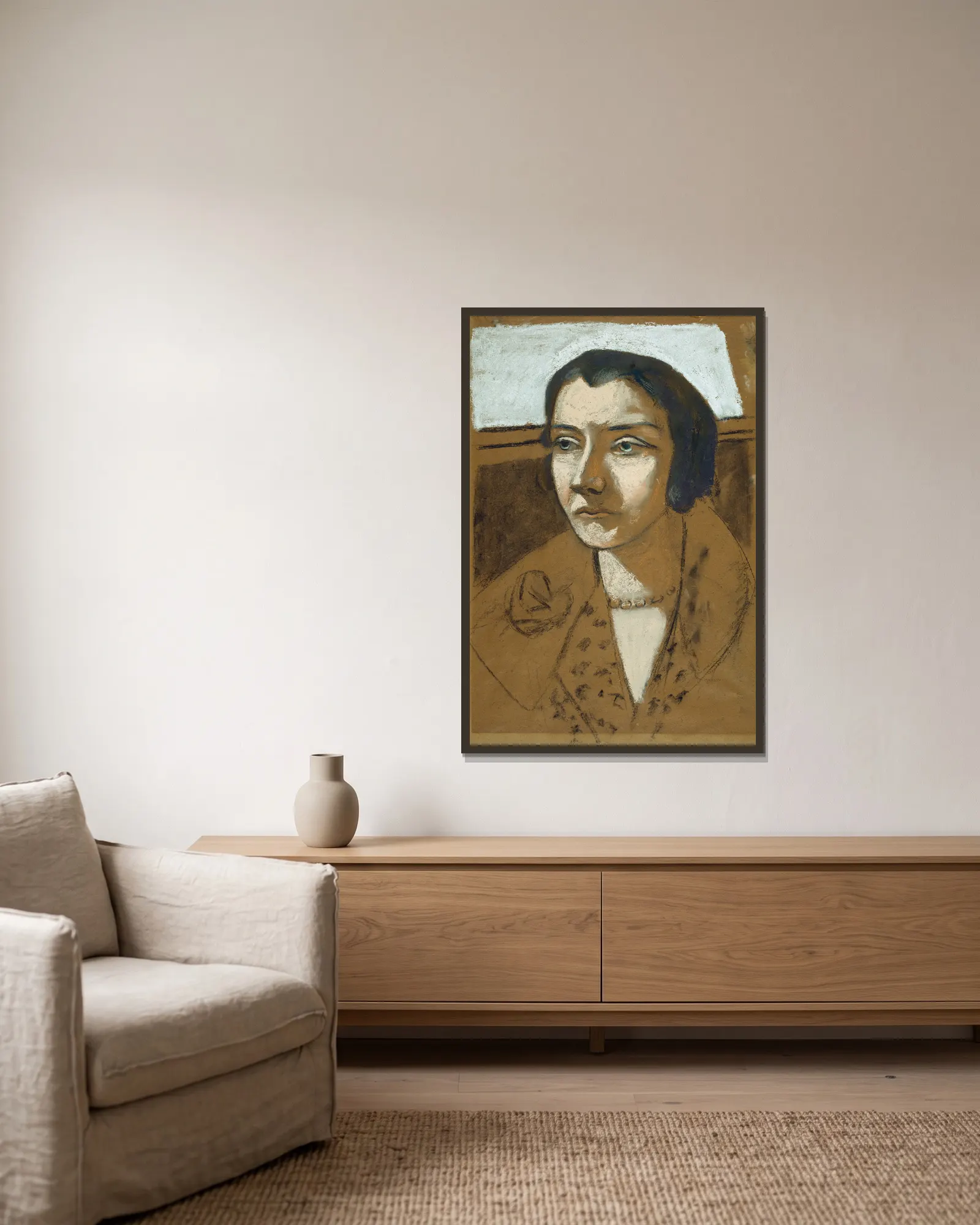 Portrait of Marie Swarzenski av Max Beckmann inramad på en vägg