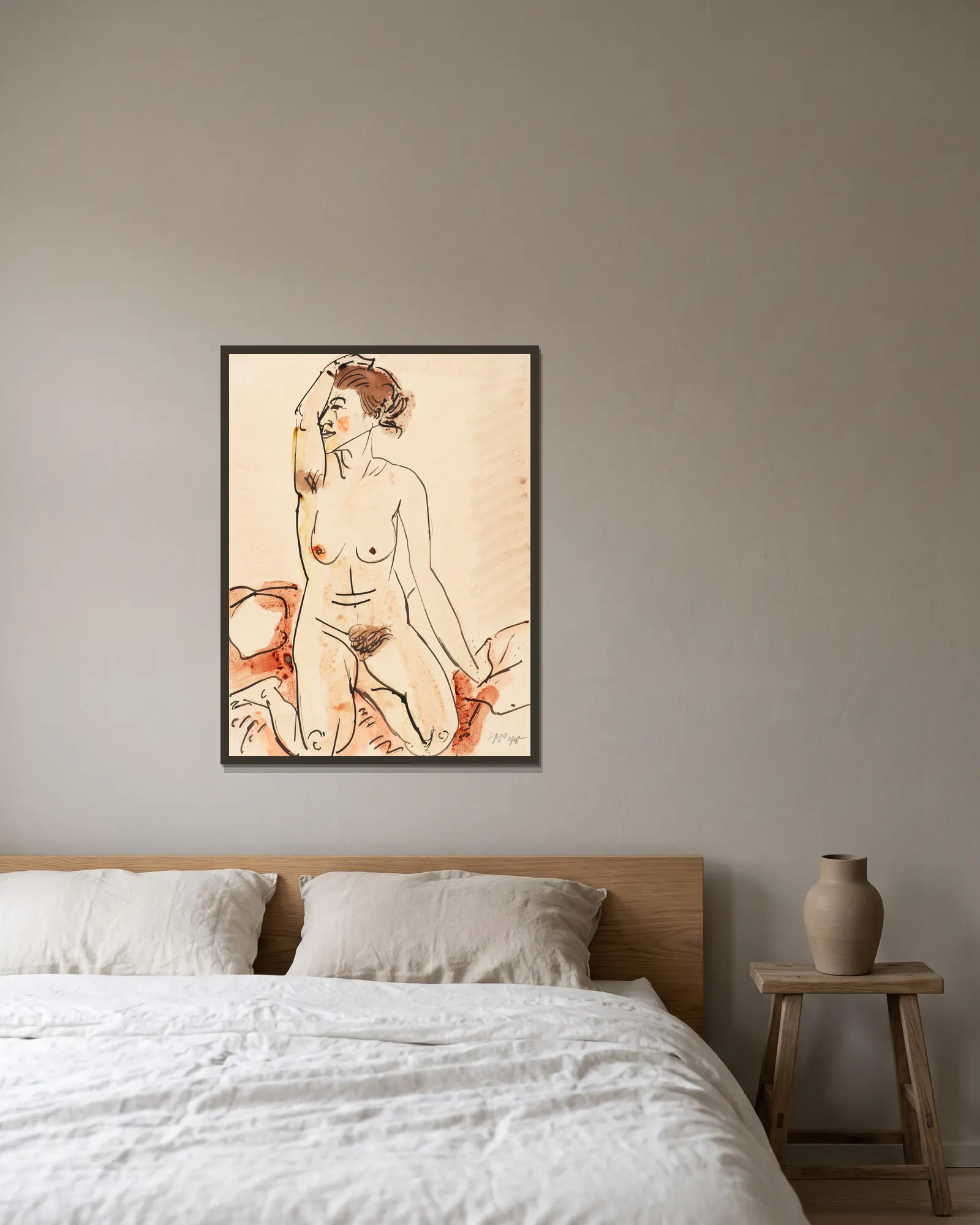 Female Nude av Hermann Max Pechstein inramad på en vägg