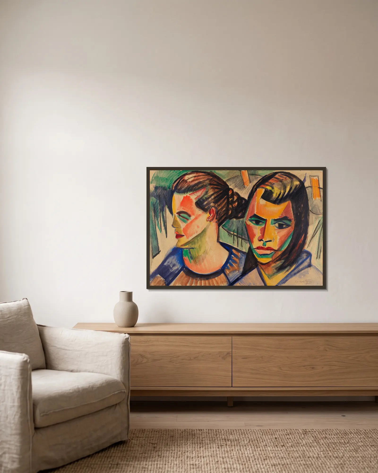Zwei Köpfe av Hermann Max Pechstein inramad på en vägg